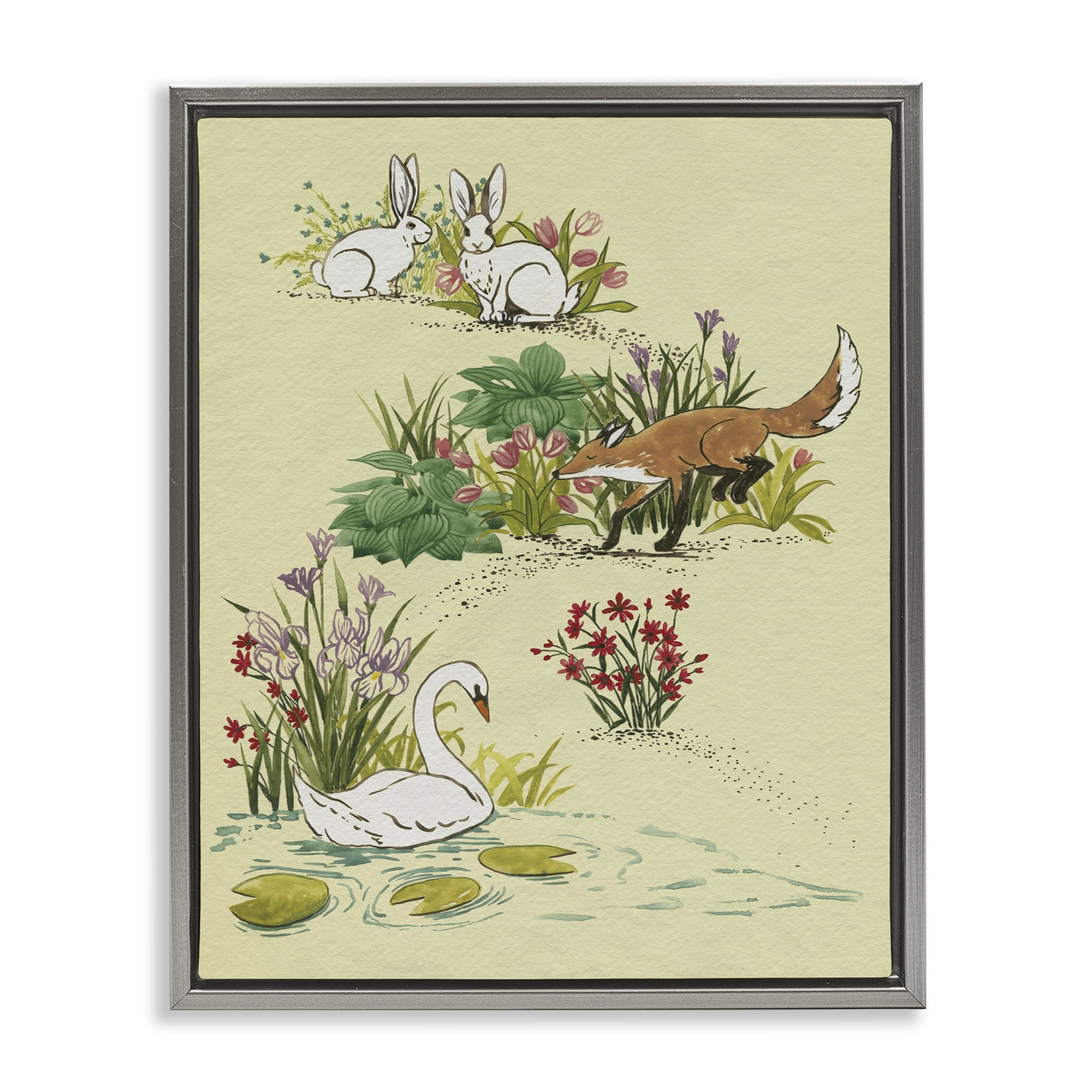 Stupell Industries Animals In Nature Scenes Gray Framed Floater Canvas Wall Art, design by Grace Popp