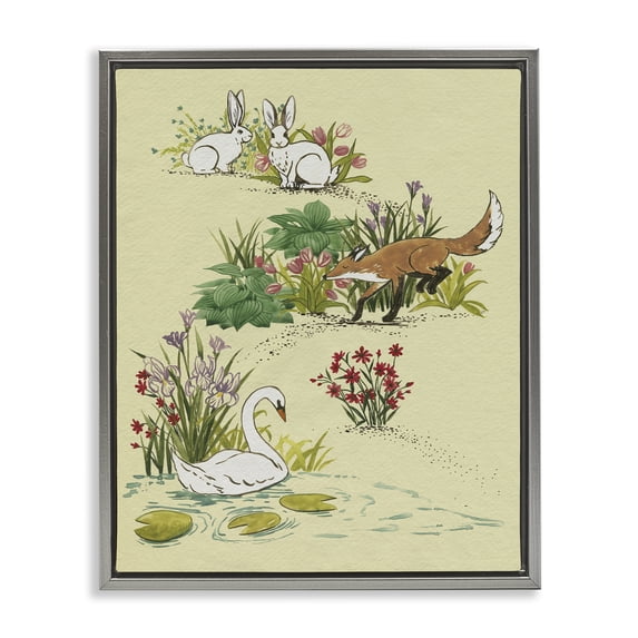 Stupell Industries Eclectic Animals In Nature Scenes Gray Floating Frame Canvas Art, 17 x 21, by Grace Popp