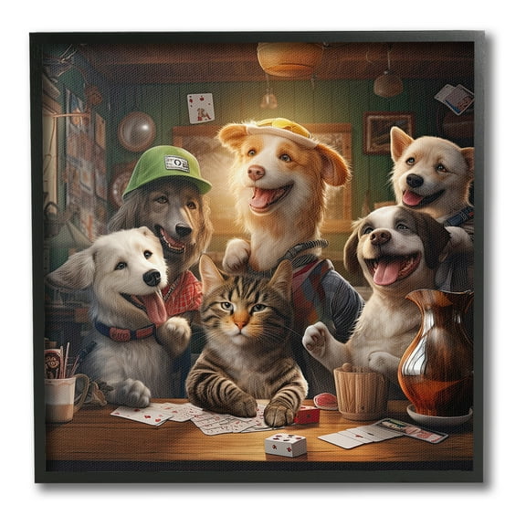 Stupell Industries Animals Playing Card Games Animals & Insects Painting Black Framed Art Print Wall Art, 12 x 12