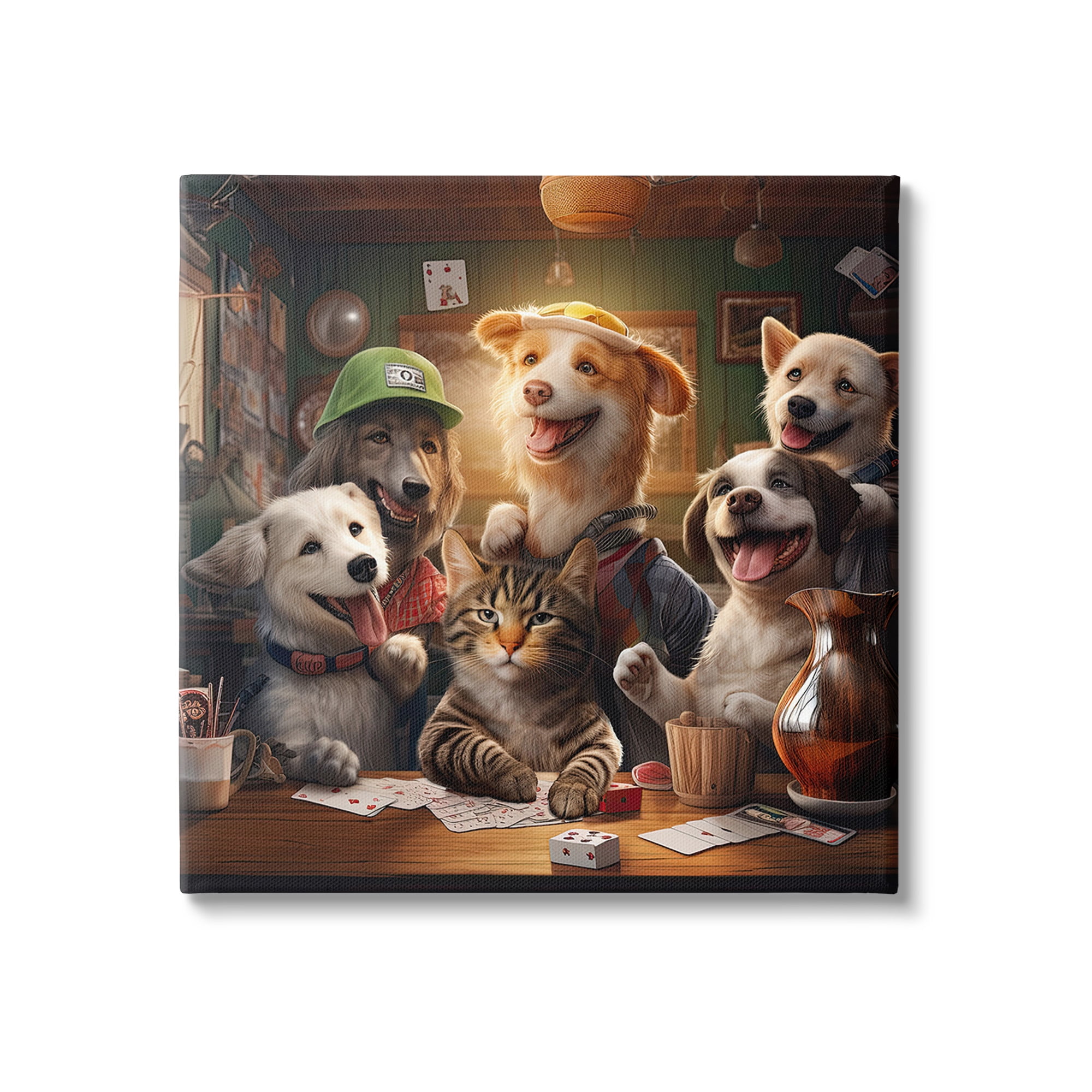 Stupell Industries Animals Playing Card Games Animals & Insects Painting Gallery Wrapped Canvas Art Print Wall Art, 30 x 30