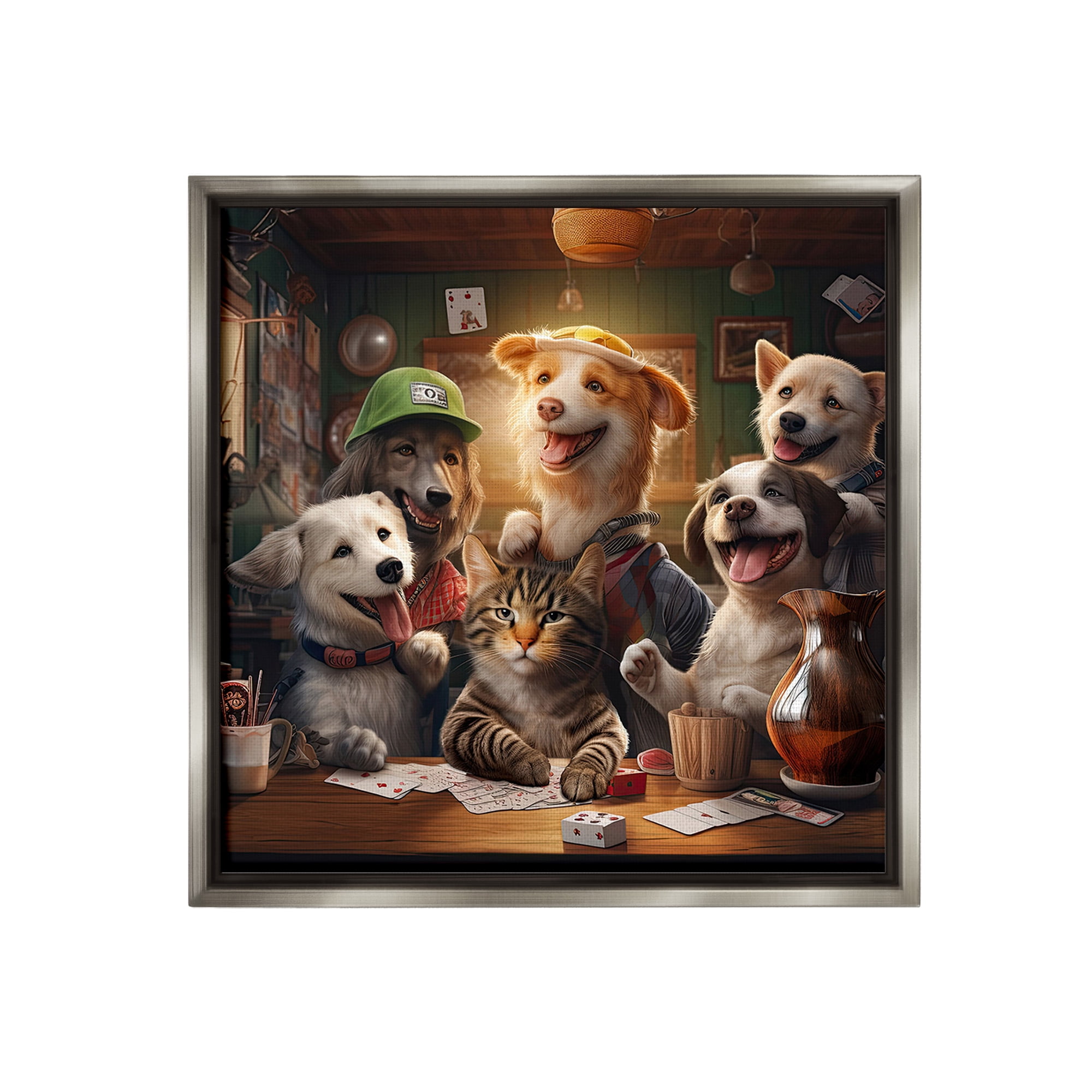 Stupell Industries Animals Playing Card Games Animals & Insects Painting Gray Floater Framed Canvas Art Print Wall Art, 25 x 25