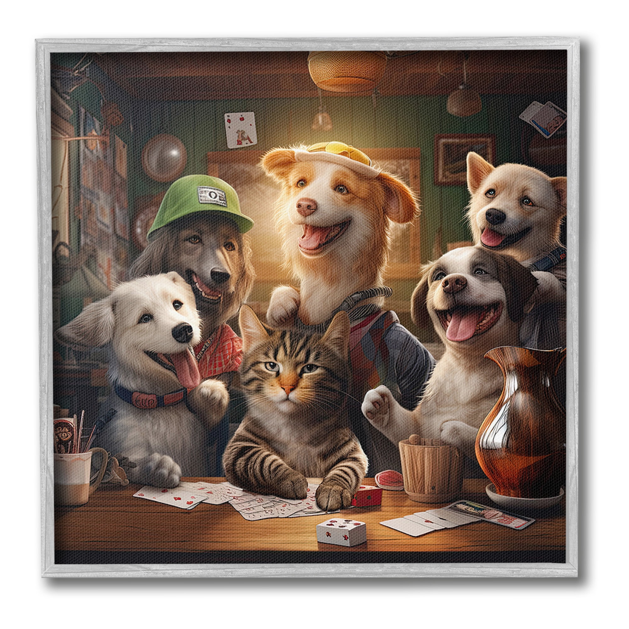 Stupell Industries Animals Playing Card Games Animals & Insects Painting Gray Framed Art Print Wall Art, 17 x 17