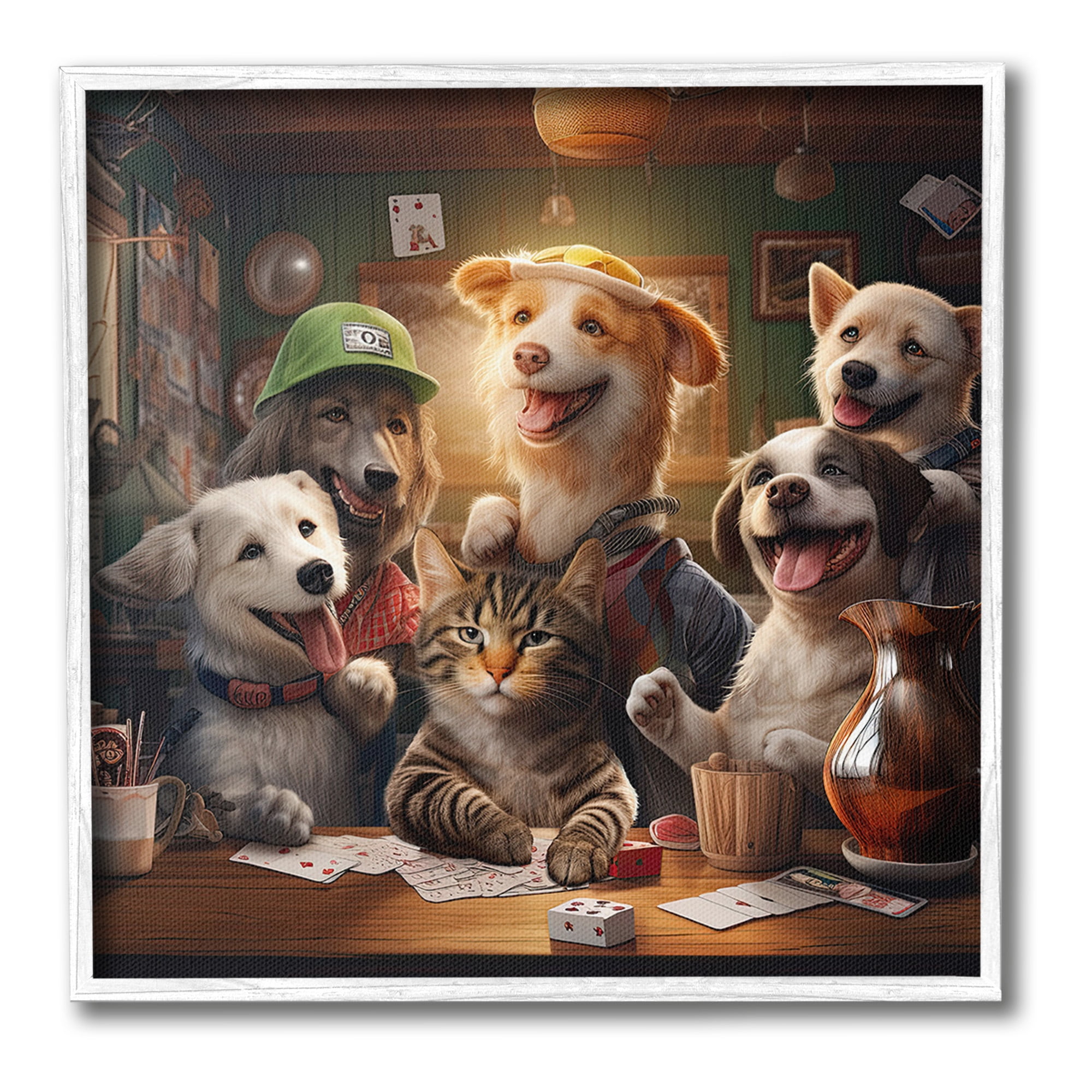 Stupell Industries Animals Playing Card Games Animals & Insects Painting White Framed Art Print Wall Art, 17 x 17