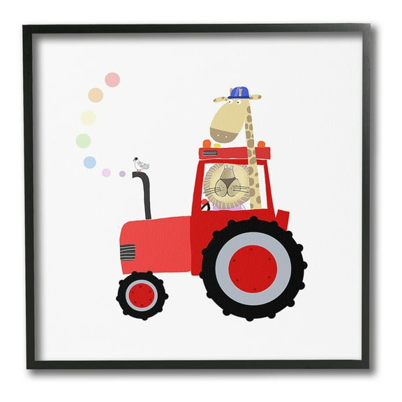 Stupell Industries Animals Riding Tractor Animals & Insects Painting Black Framed Art Print Wall Art, 12 x 12