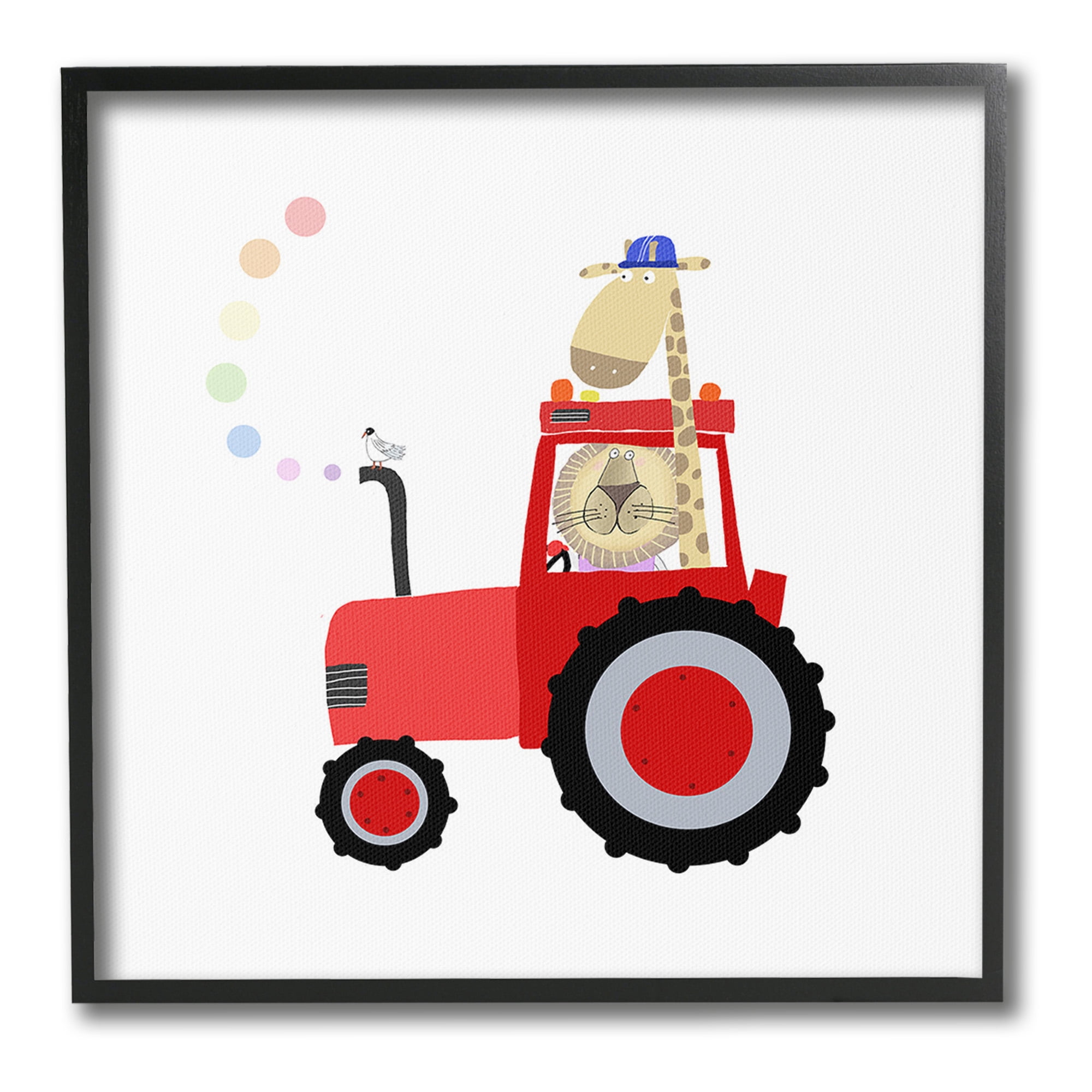 Stupell Industries Animals Riding Tractor Animals & Insects Painting Black Framed Art Print Wall Art, 24 x 24