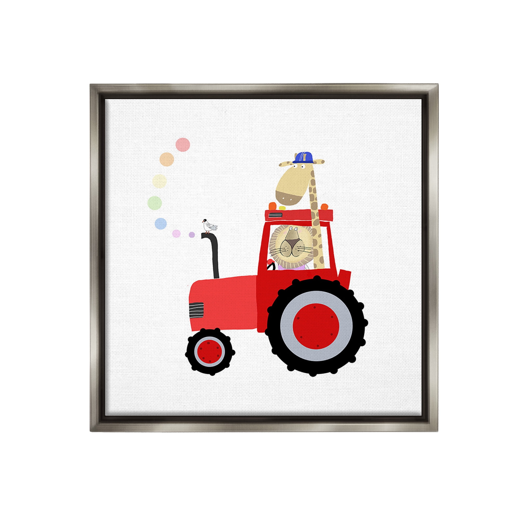 Stupell Industries Animals Riding Tractor Animals & Insects Painting Gray Floater Framed Canvas Art Print Wall Art, 18 x 18