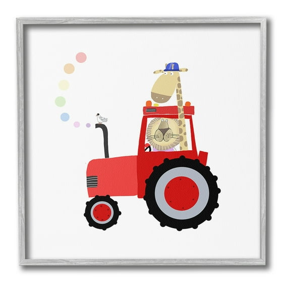 Stupell Industries Animals Riding Tractor Animals & Insects Painting Gray Framed Art Print Wall Art, 12 x 12