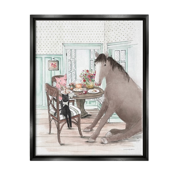 Stupell Industries Animals Sharing Meal Animals & Insects Painting Black Floater Framed Art Print Wall Art, 17 x 21