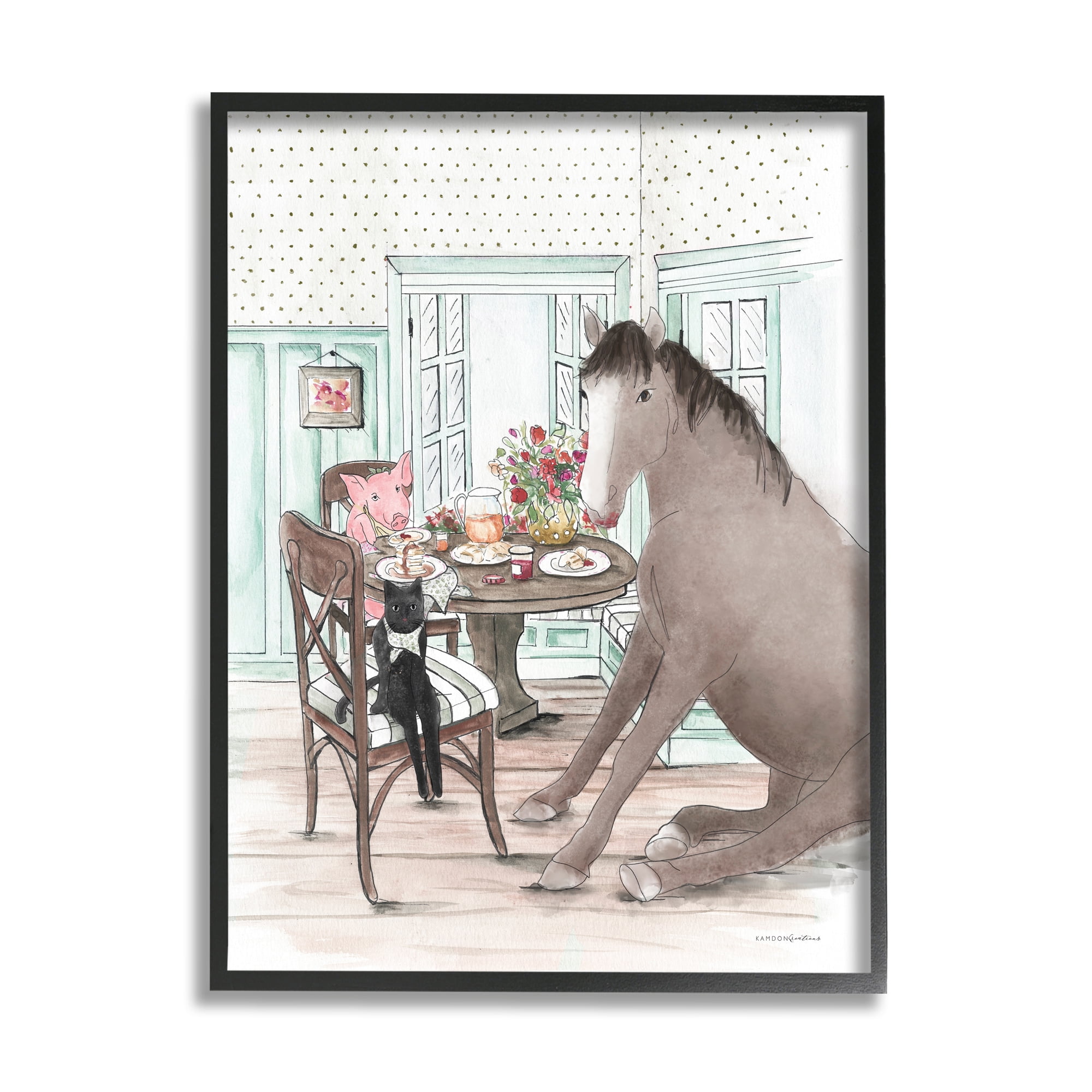 Stupell Industries Animals Sharing Meal Animals & Insects Painting Black Framed Art Print Wall Art, 16 x 20