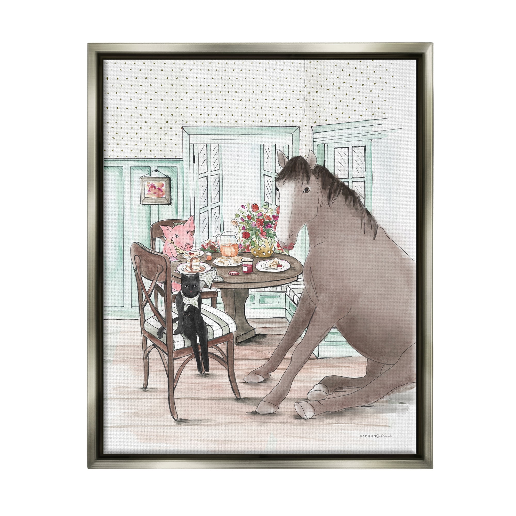 Stupell Industries Animals Sharing Meal Animals & Insects Painting Gray Floater Framed Art Print Wall Art, 25 x 31