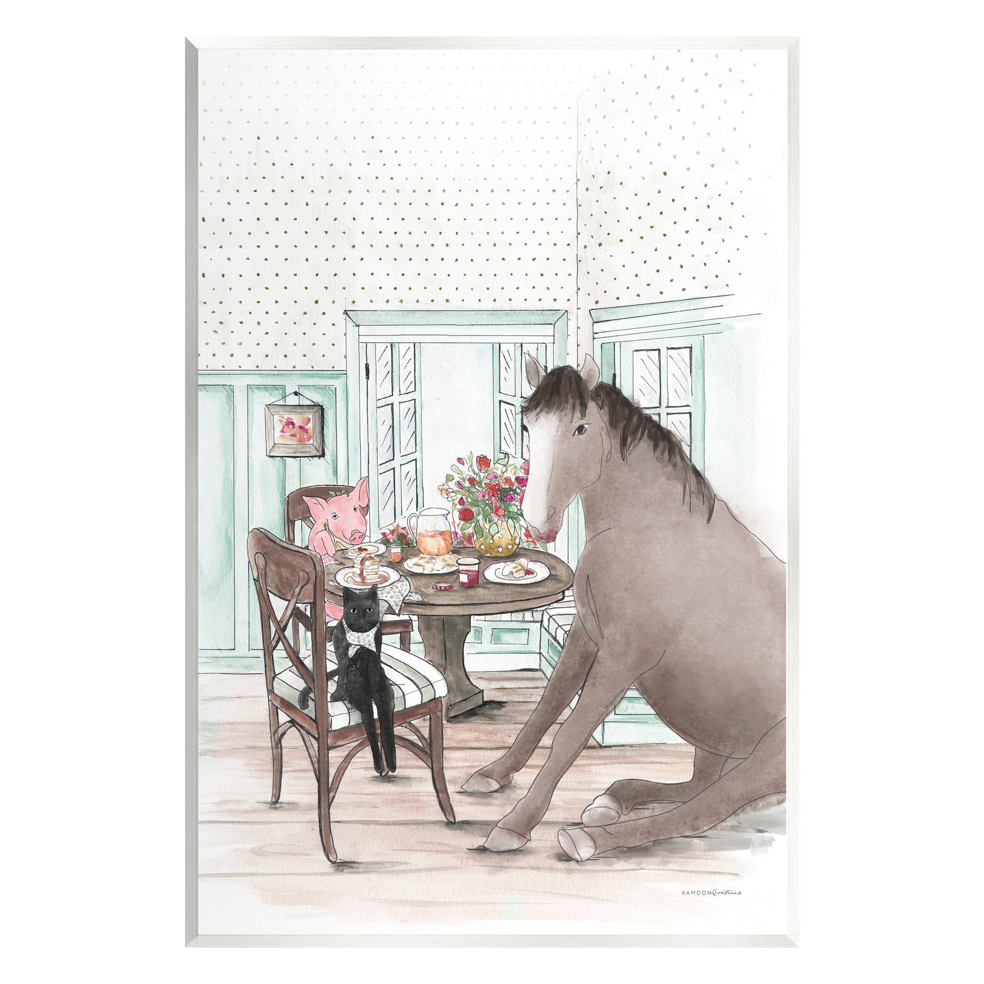 Stupell Industries Animals Sharing Meal Animals & Insects Painting Unframed Art Print Wall Art, 13 x 19