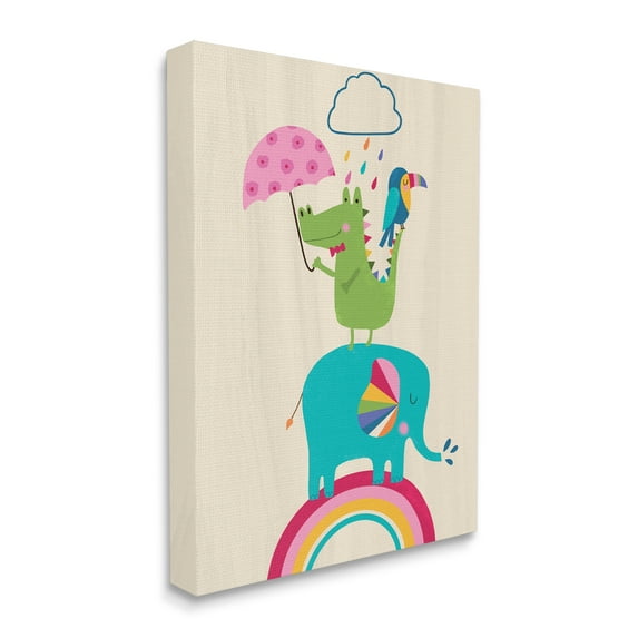 Stupell Industries Animals Standing on Rainbow Kid's Elephant Alligator Toucan, 30 x 40, Designed by Louise Allen