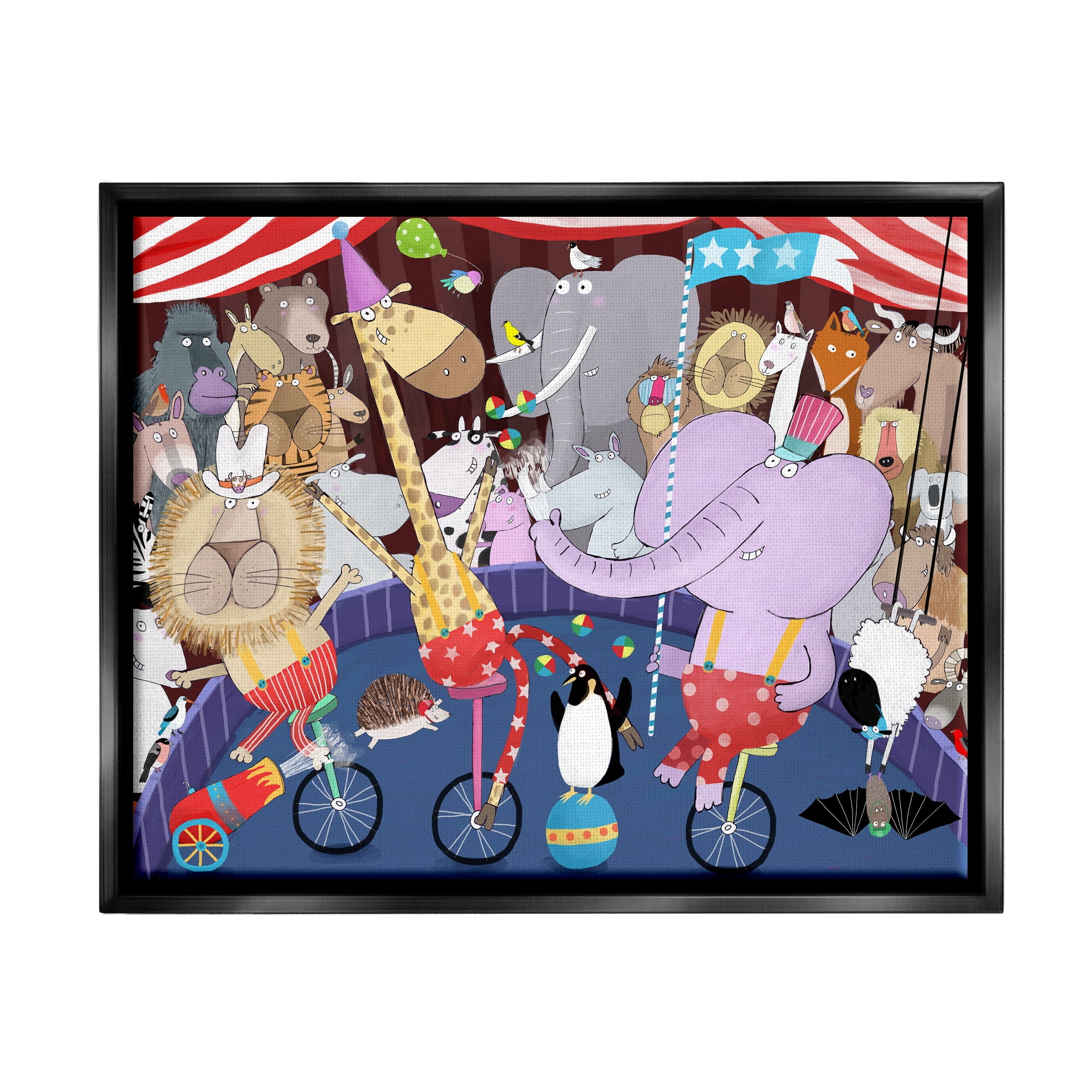 Stupell Industries Animals in Circus Scene Animals & Insects Painting Black Floater Framed Art Print Wall Art, 21 x 17