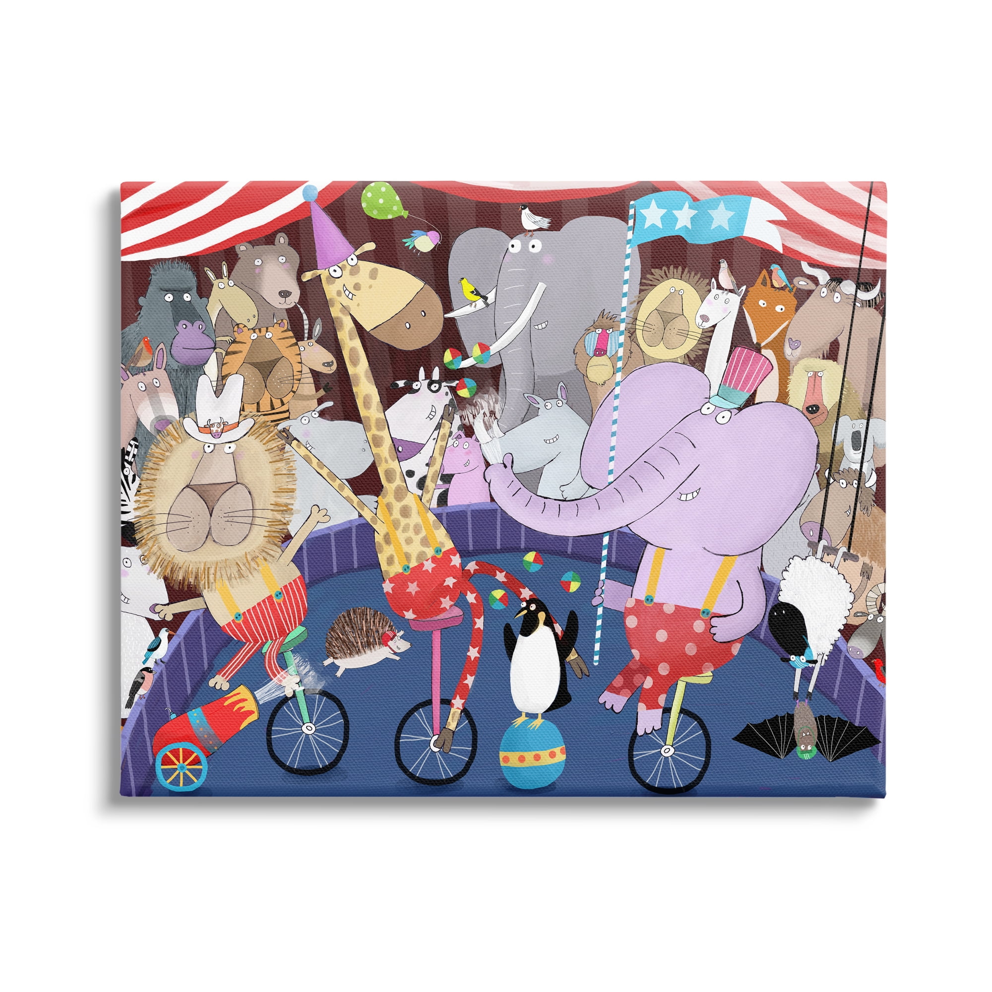Stupell Industries Animals in Circus Scene Animals & Insects Painting Gallery Wrapped Canvas Print Wall Art, 30 x 24
