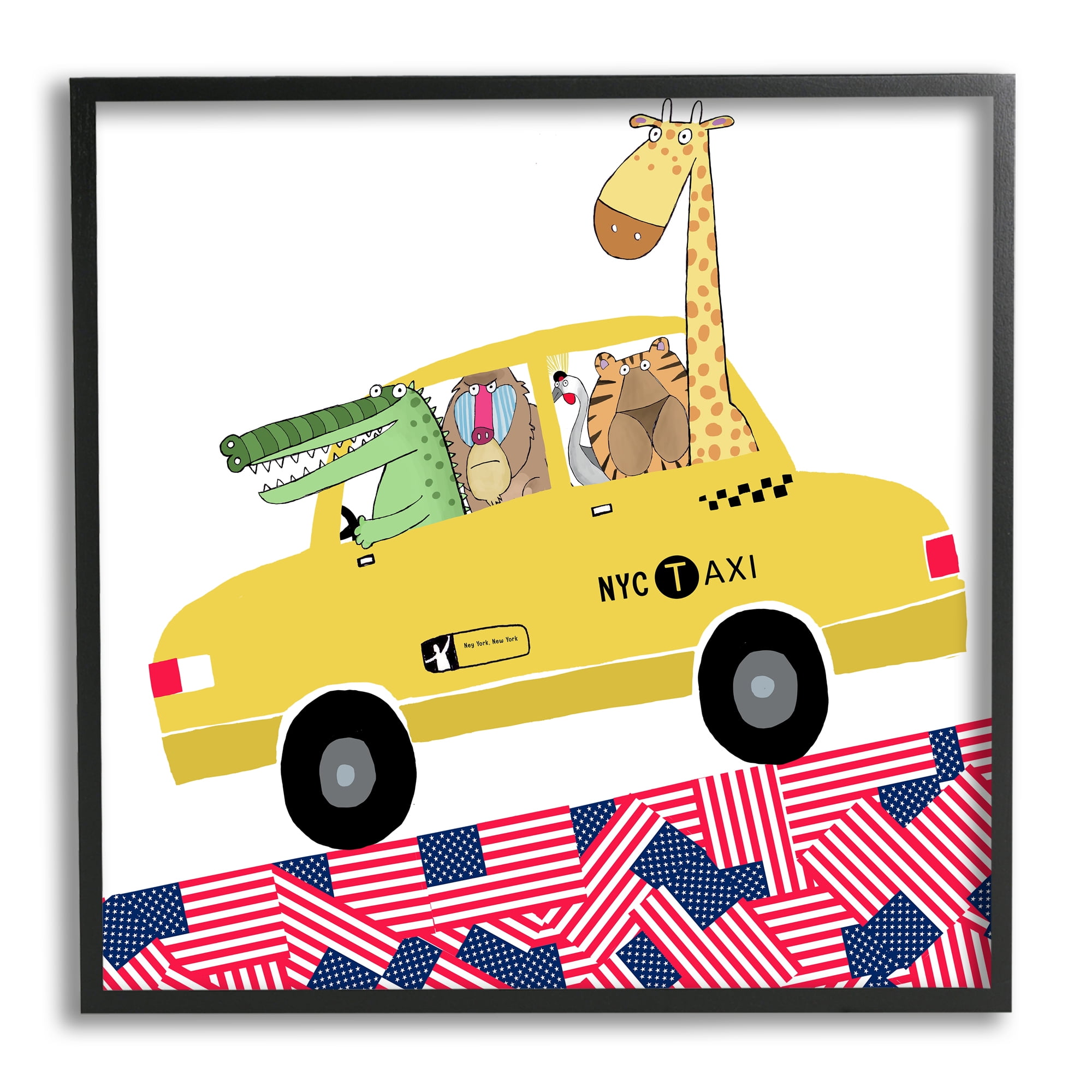 Stupell Industries Animals in NYC Taxi Animals & Insects Painting Black Framed Art Print Wall Art, 24 x 24