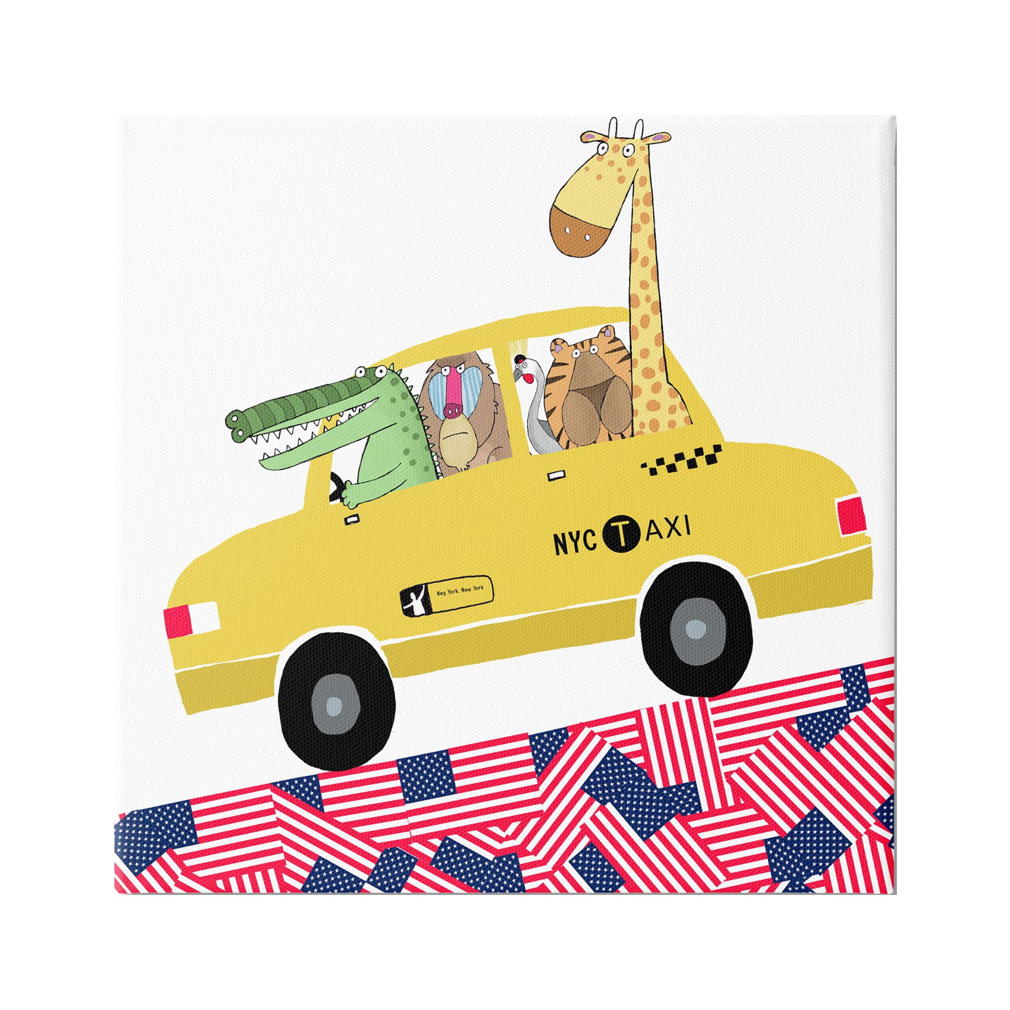 Stupell Industries Animals in NYC Taxi Animals & Insects Painting Gallery Wrapped Canvas Print Wall Art, 36 x 36