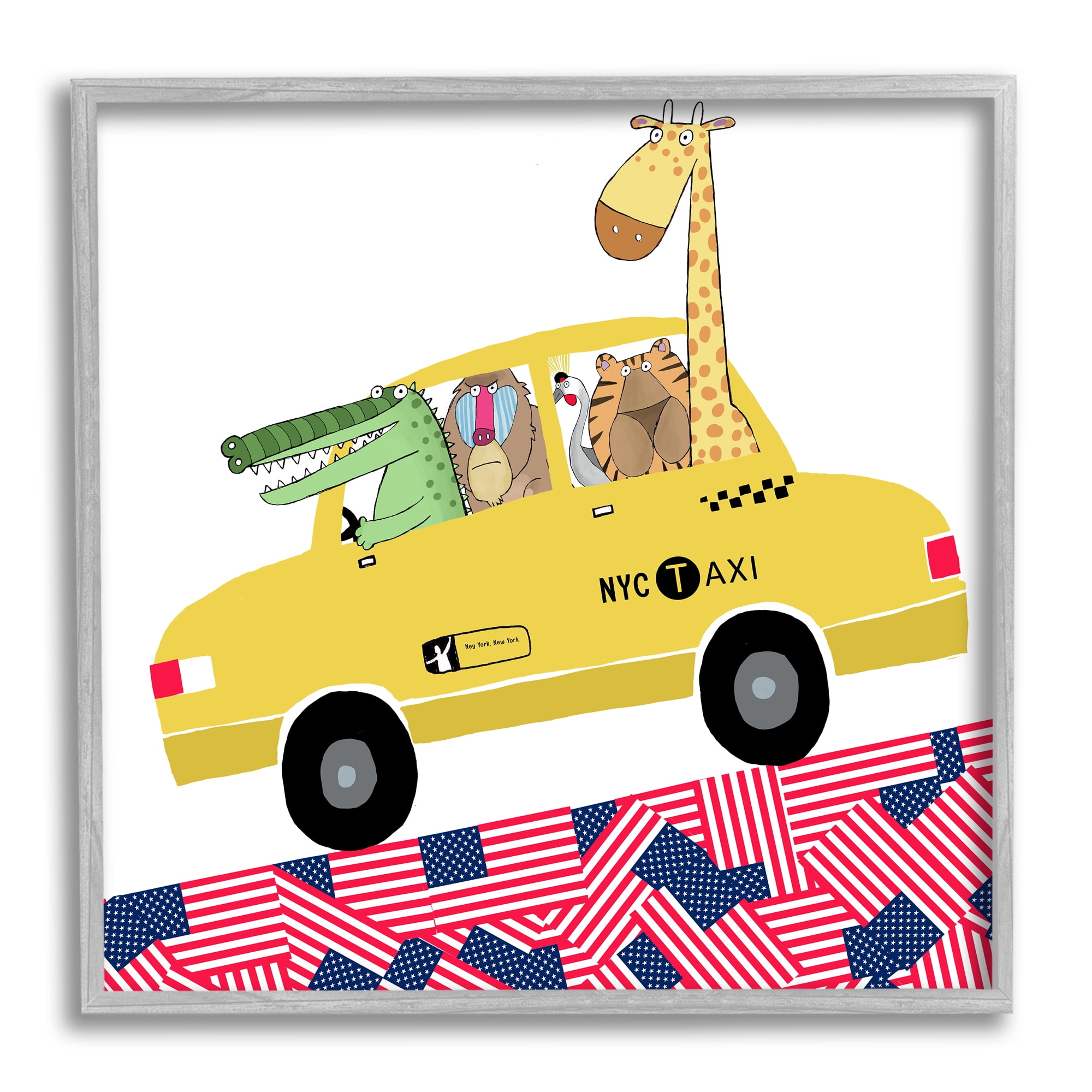 Stupell Industries Animals in NYC Taxi Animals & Insects Painting Gray Framed Art Print Wall Art, 24 x 24