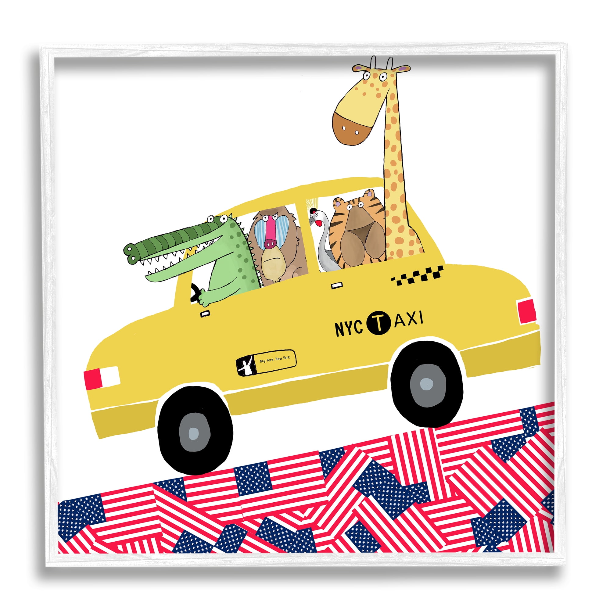 Stupell Industries Animals in NYC Taxi Animals & Insects Painting White Framed Art Print Wall Art, 17 x 17