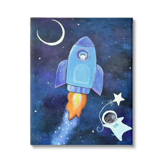 Stupell Industries Animals in Outer Space Rocket Ship Star Balloon Night Sky Graphic Art Gallery Wrapped Canvas Print Wall Art, Design by Andrea Doss