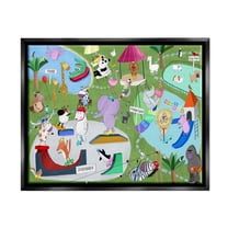 Stupell Industries Animals in Skateboard Park Animals & Insects Painting Black Floater Framed Art Print Wall Art, 21 x 17