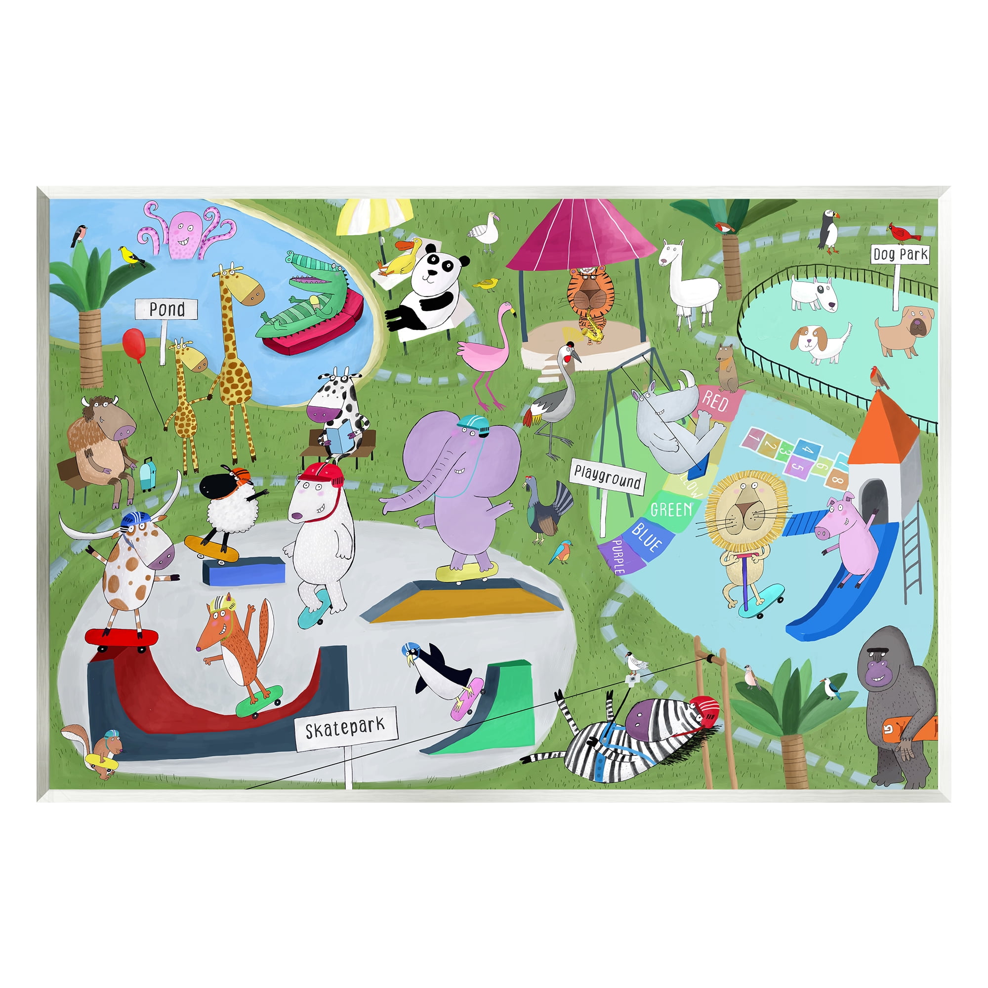 Stupell Industries Animals in Skateboard Park Animals & Insects Painting Unframed Art Print Wall Art, 15 x 10