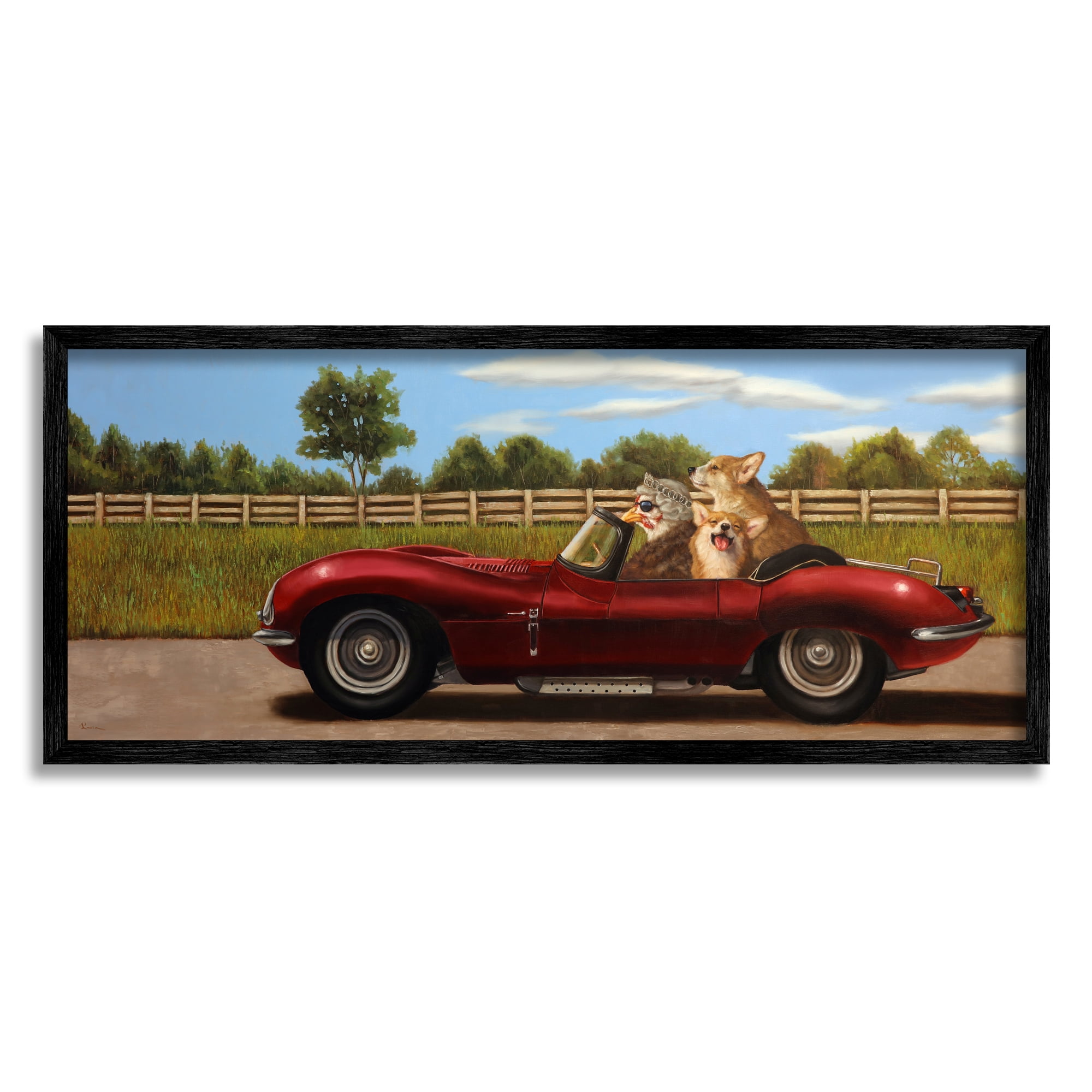 Stupell Industries Animals in Sports Car Animals & Insects Painting Black Framed Art Print Wall Art, 30 x 13