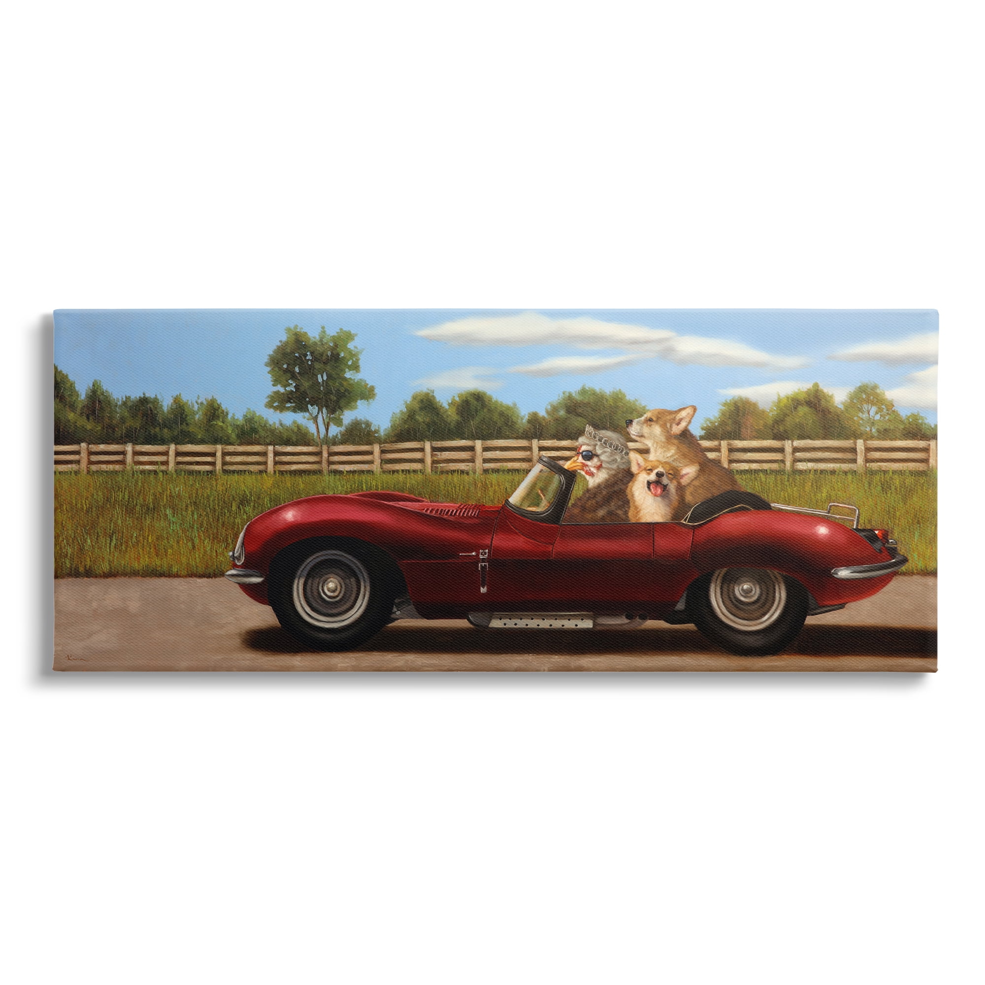 Stupell Industries Animals in Sports Car Animals & Insects Painting Gallery Wrapped Canvas Print Wall Art, 24 x 10