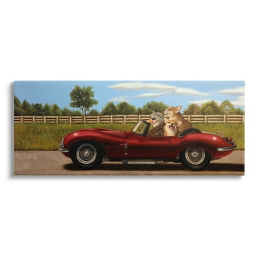 Stupell Industries Animals in Sports Car Animals & Insects Painting Gallery Wrapped Canvas Print Wall Art, 24 x 10