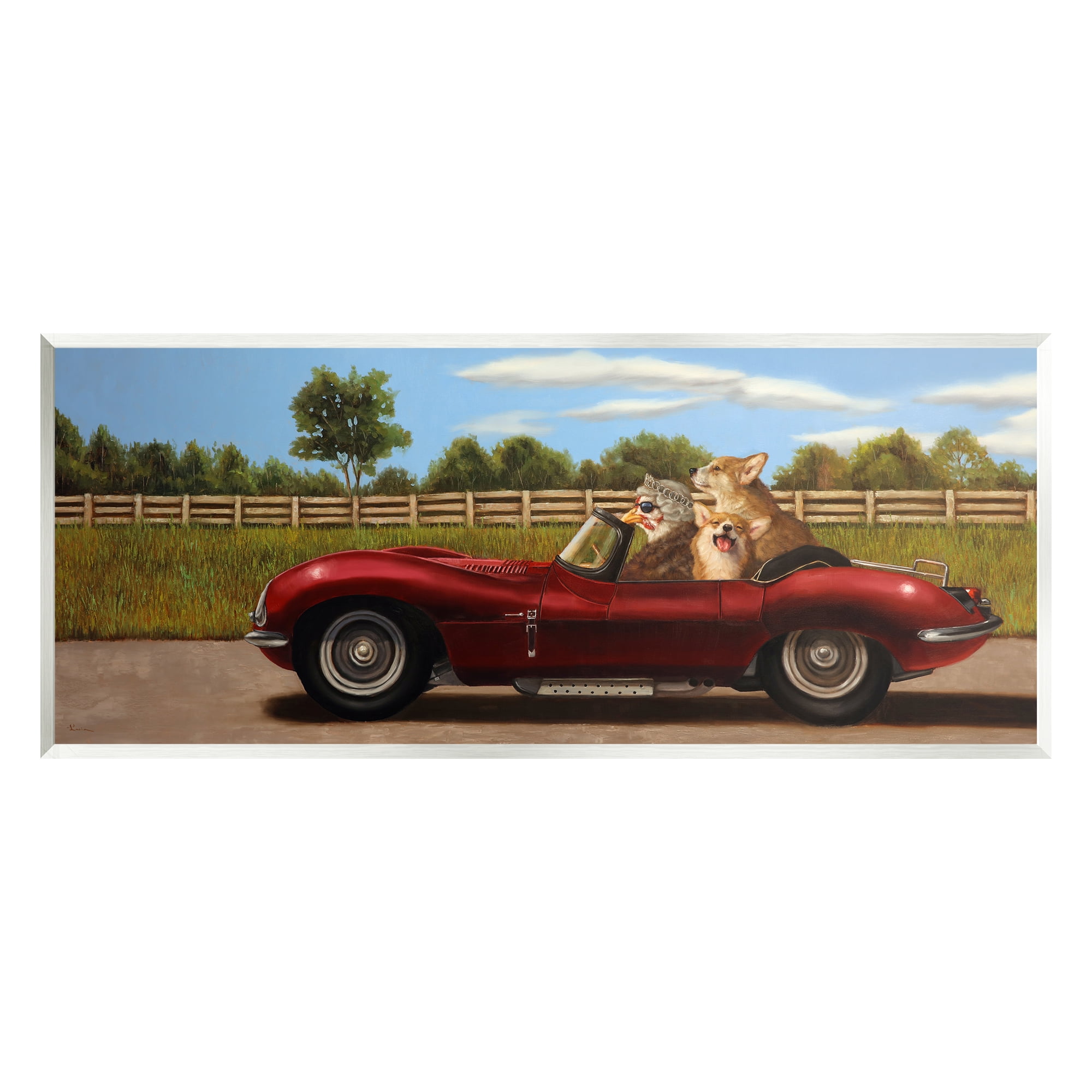 Stupell Industries Animals in Sports Car Animals & Insects Painting Unframed Art Print Wall Art, 17 x 7