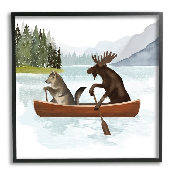 Stupell Industries Animals on Canoe Animals & Insects Painting Black Framed Art Print Wall Art, 12 x 12