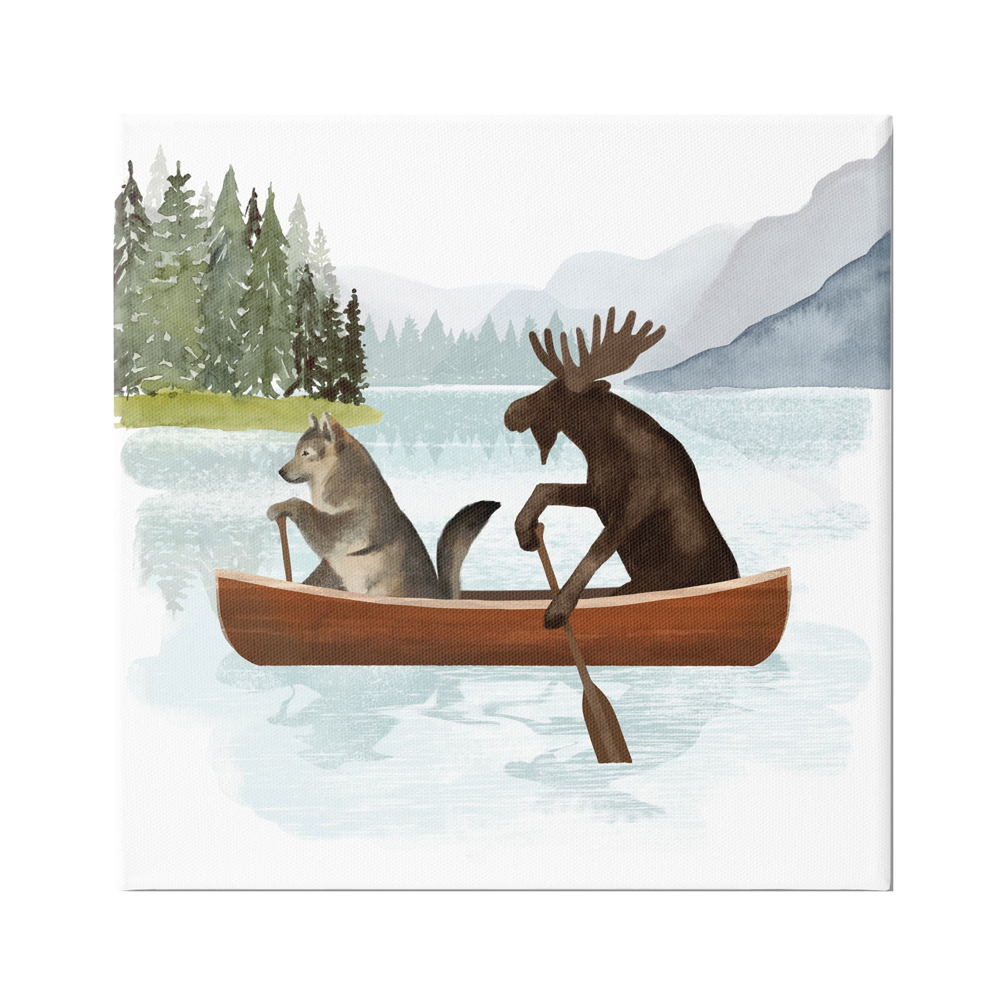 Stupell Industries Animals on Canoe Animals & Insects Painting Gallery Wrapped Canvas Print Wall Art, 17 x 17