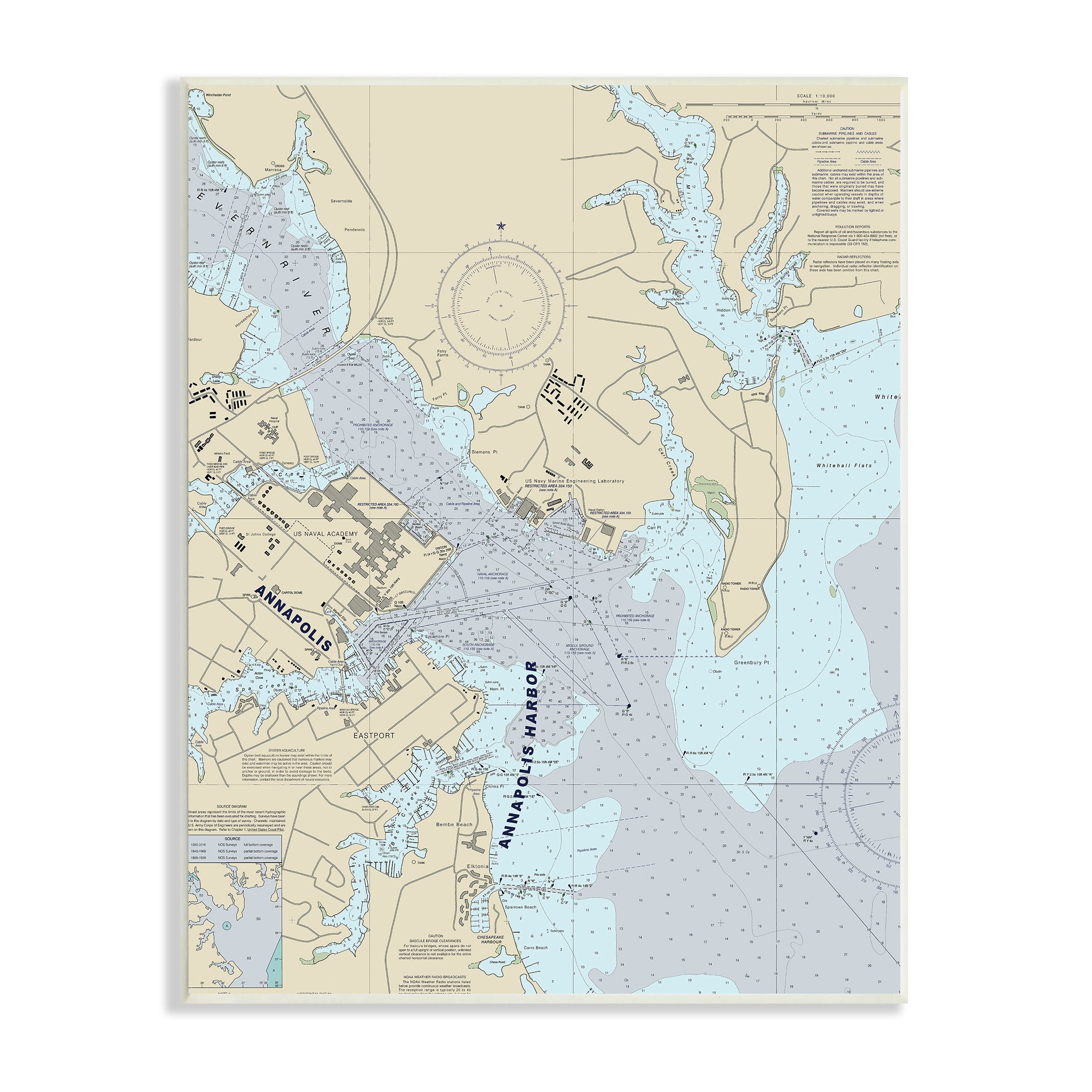 Stupell Industries Annapolis Harbor Nautical Map Traditional Cartography Chart, 10 x 15, Designed by Daphne Polselli