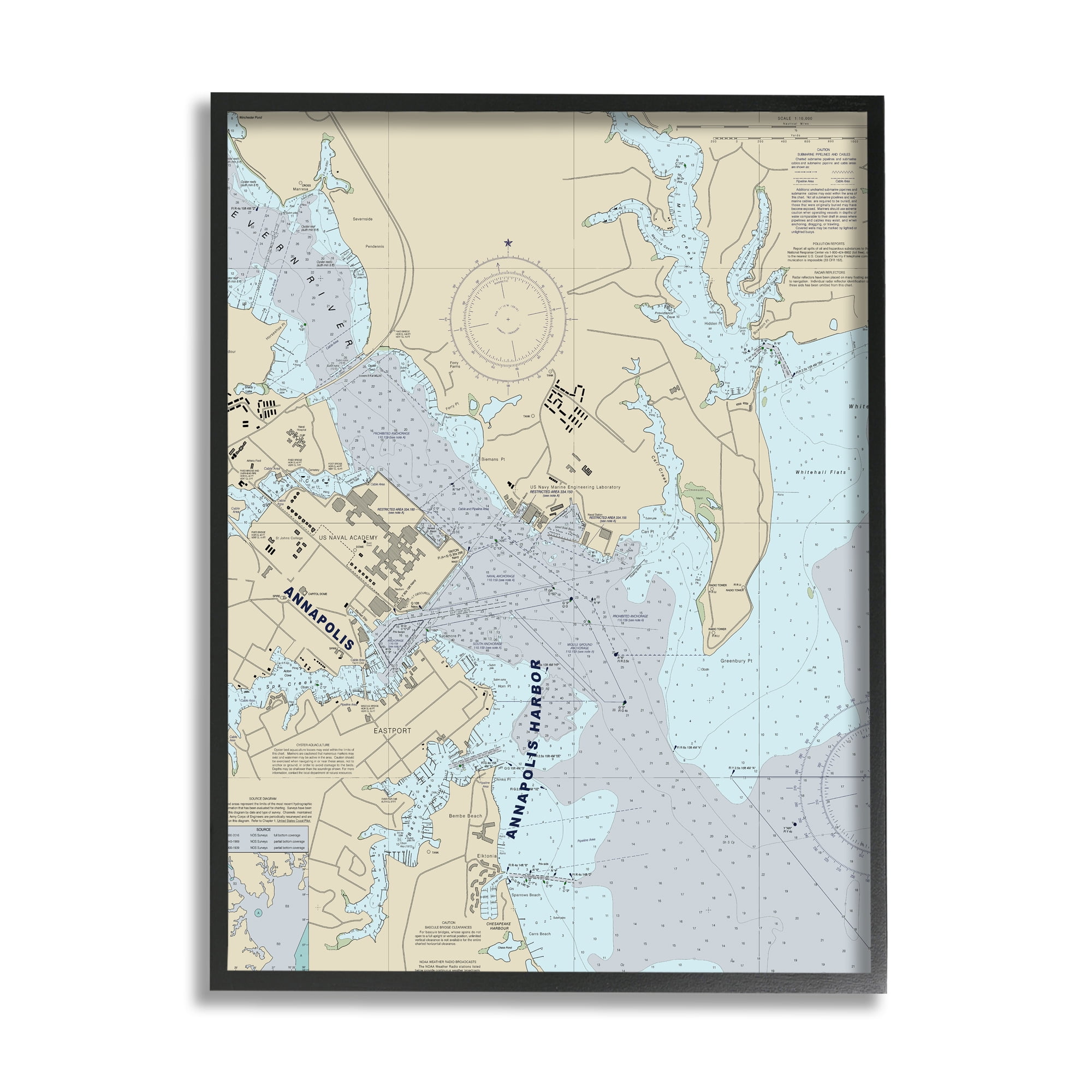 Stupell Industries Annapolis Harbor Nautical Map Traditional Cartography Chart, 24 x 30, Designed by Daphne Polselli