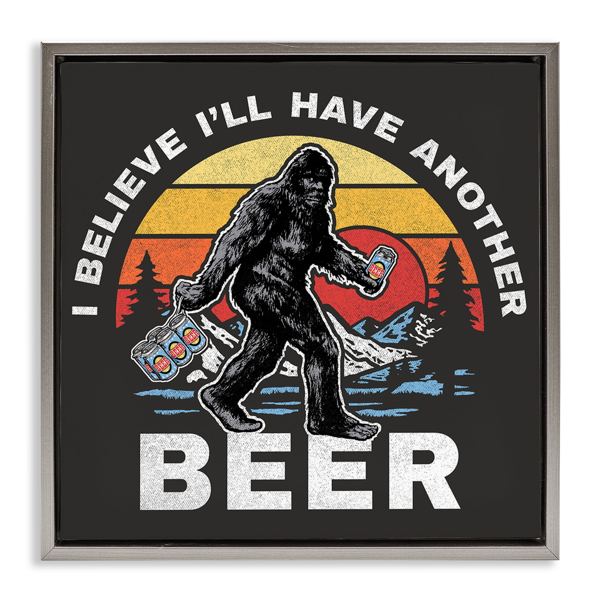 Stupell Industries Another Beer Monster Novelty Painting Gray Floater Framed Art Print Wall Art, 18 x 18