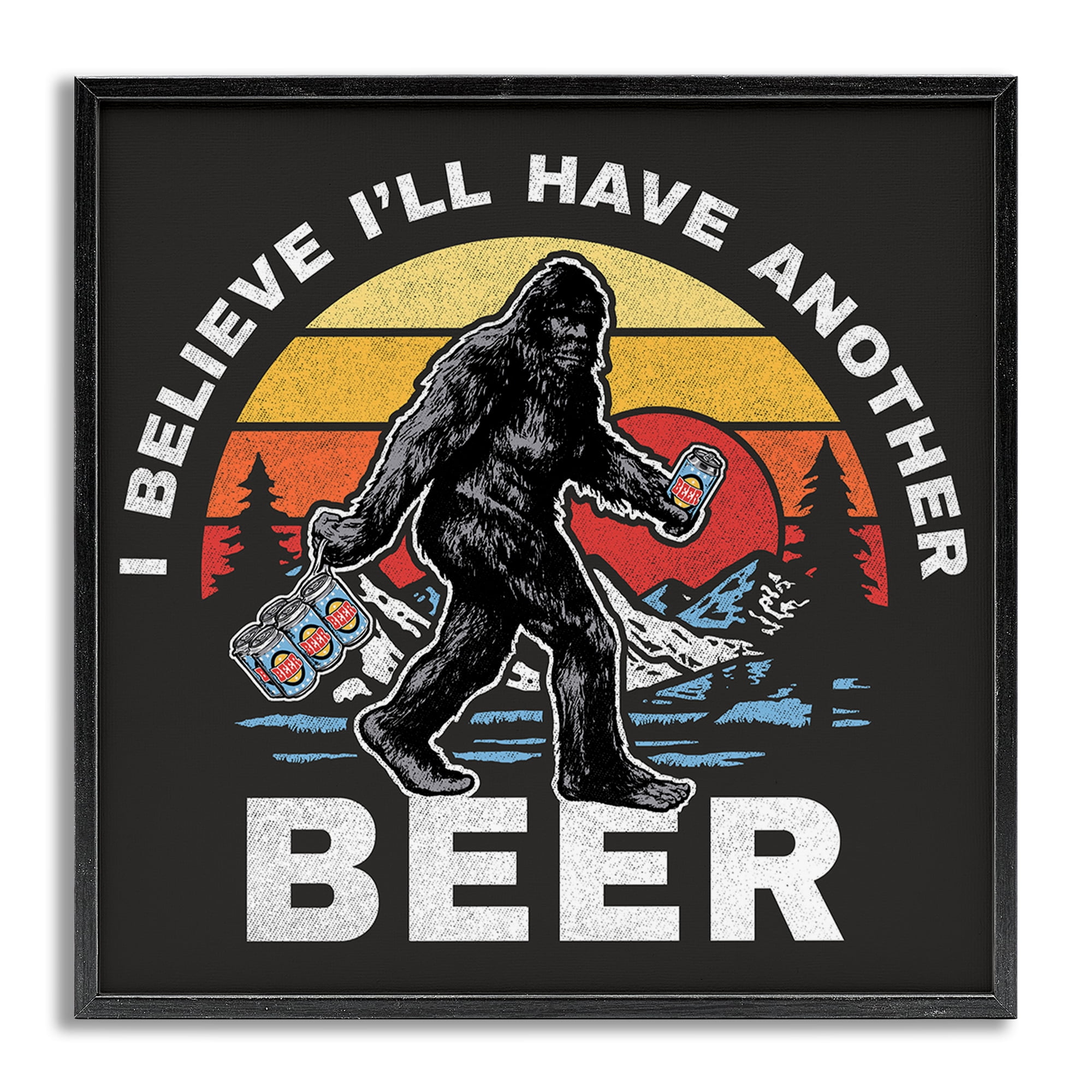 Stupell Industries Another Beer Monster Novelty Painting Gray Framed Art Print Wall Art, 12 x 12