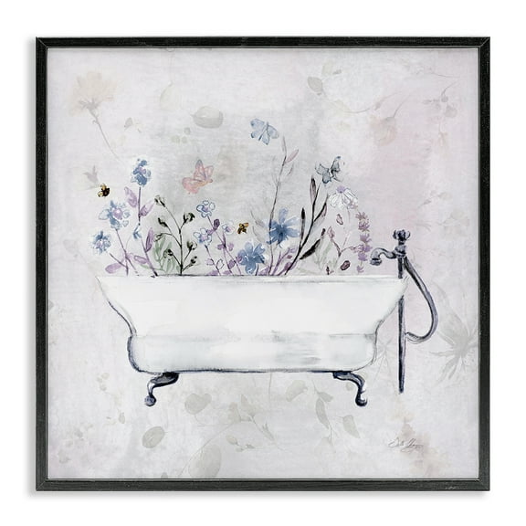 Stupell Industries Antique Bathtub Botanicals Floral Painting Black Framed Art Print Wall Art, 12 x 12