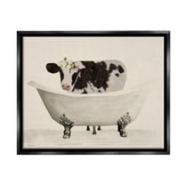 Stupell Industries Antique Bathtub Cow Animals & Insects Painting Black Floater Framed Art Print Wall Art, 21 x 17
