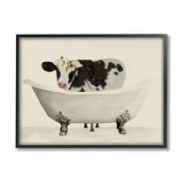 Stupell Industries Antique Bathtub Cow Animals & Insects Painting Black Framed Art Print Wall Art, 14 x 11