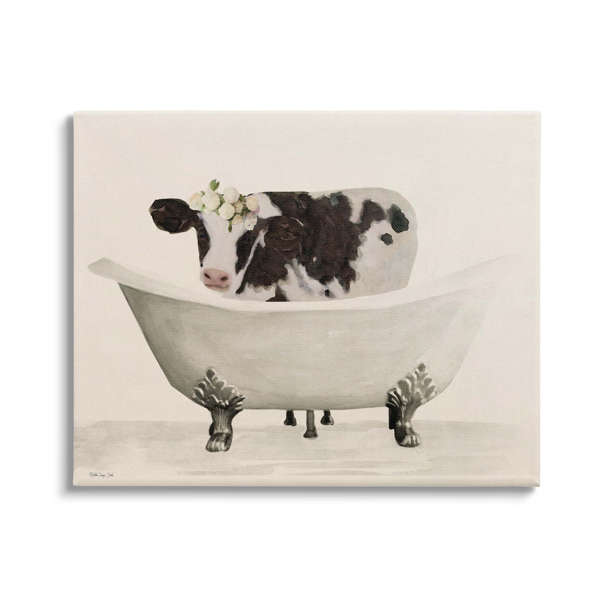 Stupell Industries Antique Bathtub Cow Animals & Insects Painting Gallery Wrapped Canvas Print Wall Art, 20 x 16