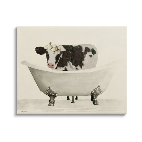 Stupell Industries Antique Bathtub Cow Animals & Insects Painting Gallery Wrapped Canvas Print Wall Art, 30 x 24