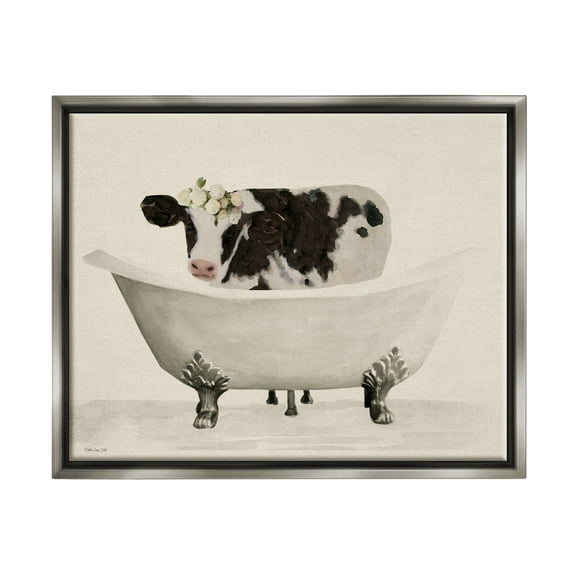 Stupell Industries Antique Bathtub Cow Animals & Insects Painting Gray Floater Framed Art Print Wall Art, 21 x 17