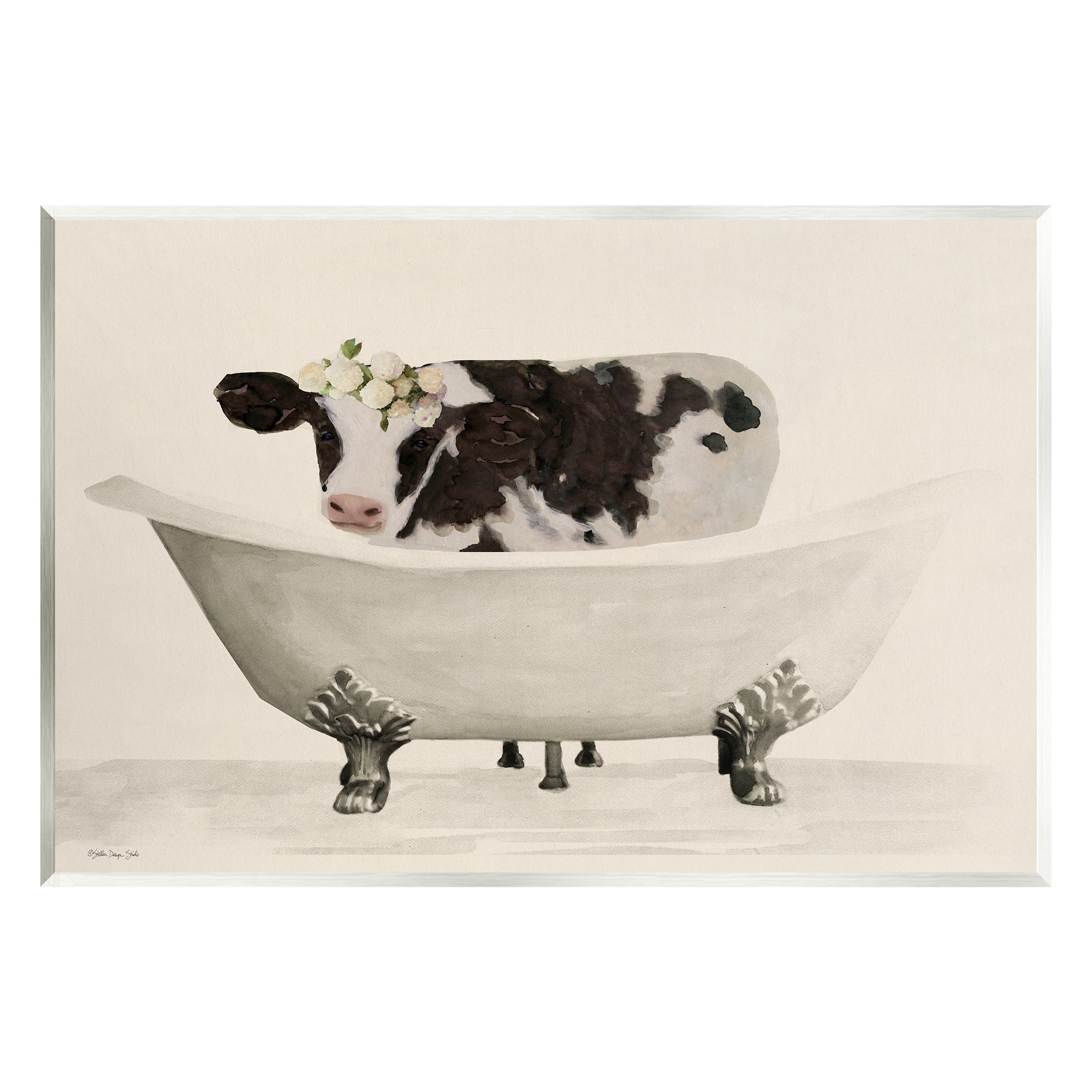 Stupell Industries Antique Bathtub Cow Animals & Insects Painting Unframed Art Print Wall Art, 15 x 10