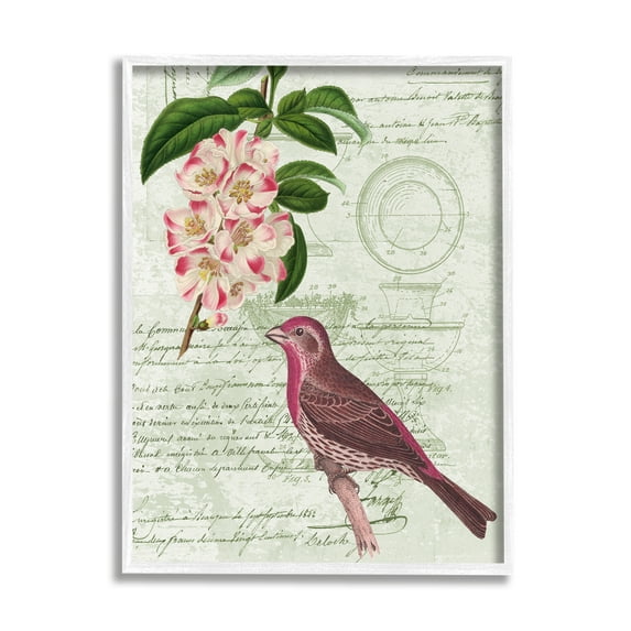 Stupell Industries Antique Bird House Patent Vintage Tree Florals Rosy-Finch, 16 x 20, Design by Daphne Polselli