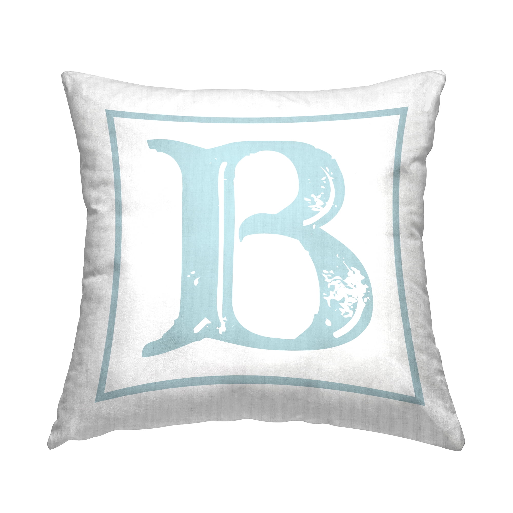 Stupell Industries Antique Blue Letter B Square Decorative Printed Throw Pillow, 18 x 18