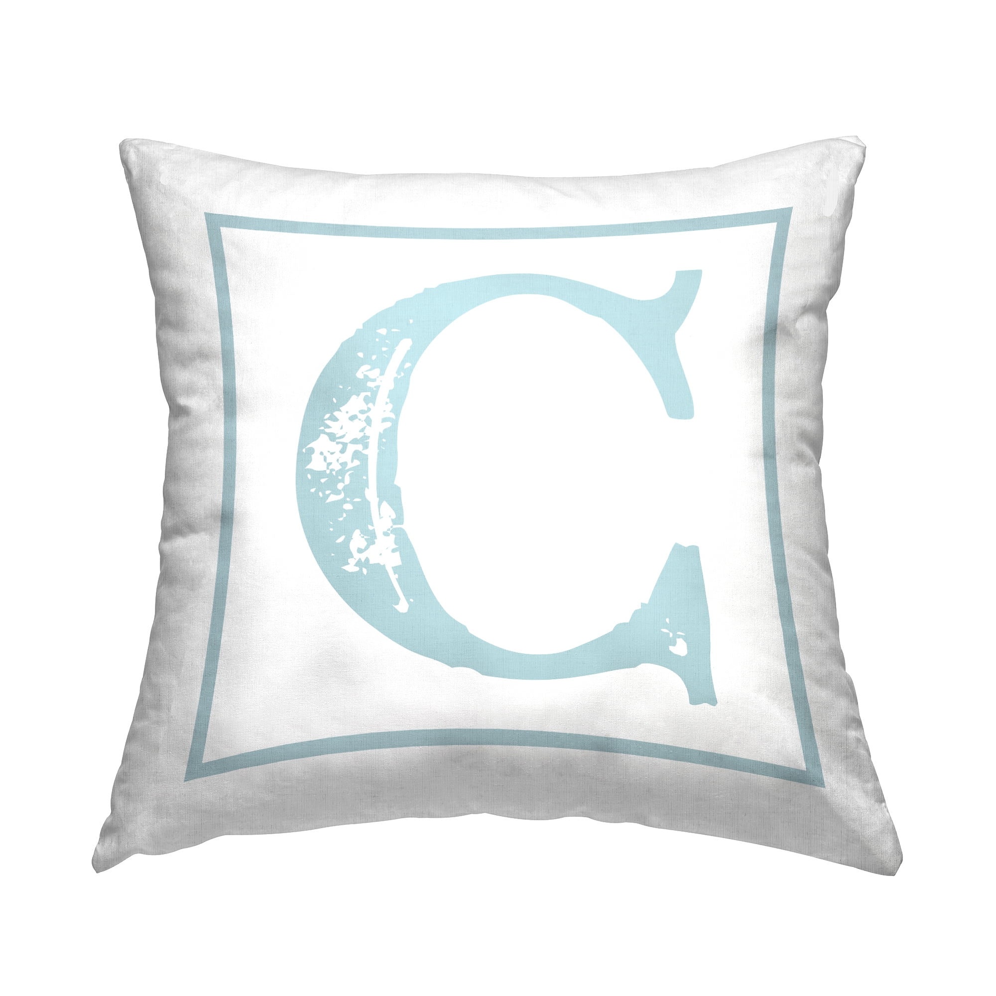 Stupell Industries Antique Blue Letter C Square Decorative Printed Throw Pillow, 18 x 18