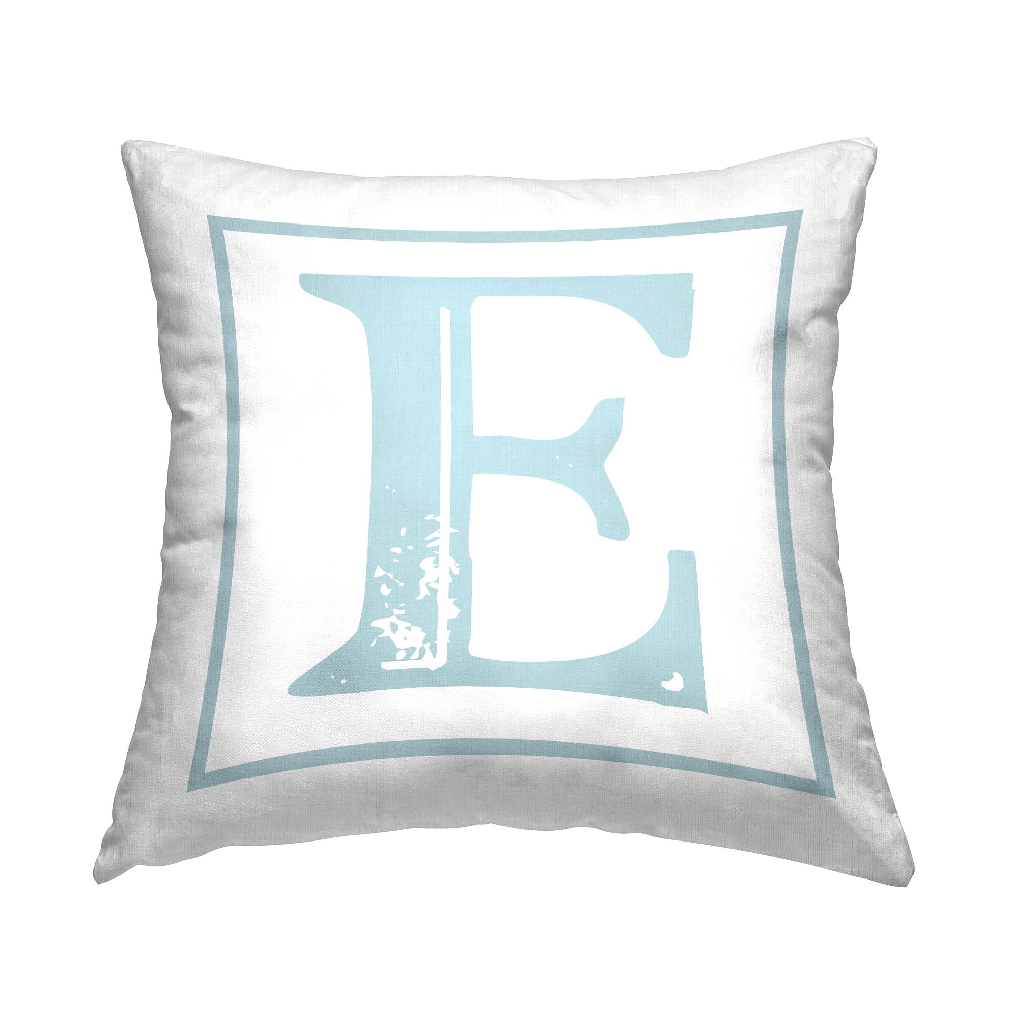 Stupell Industries Antique Blue Letter E Square Decorative Printed Throw Pillow, 18 x 18