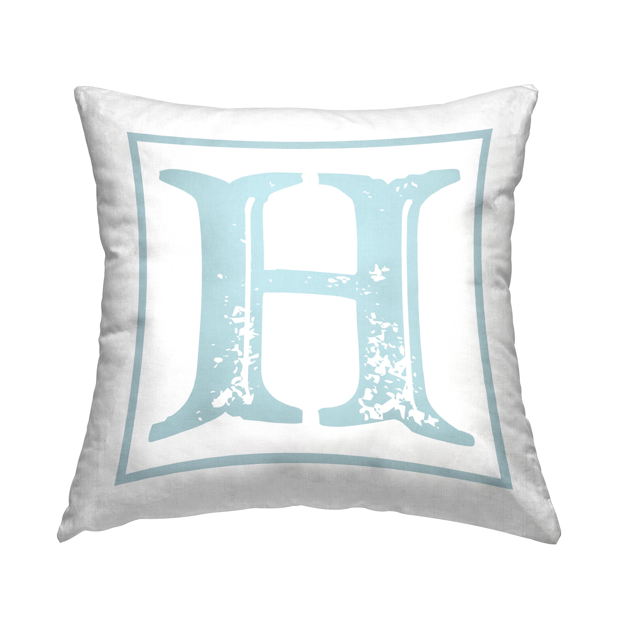 Stupell Industries Antique Blue Letter H Square Decorative Printed Throw Pillow, 18 x 18