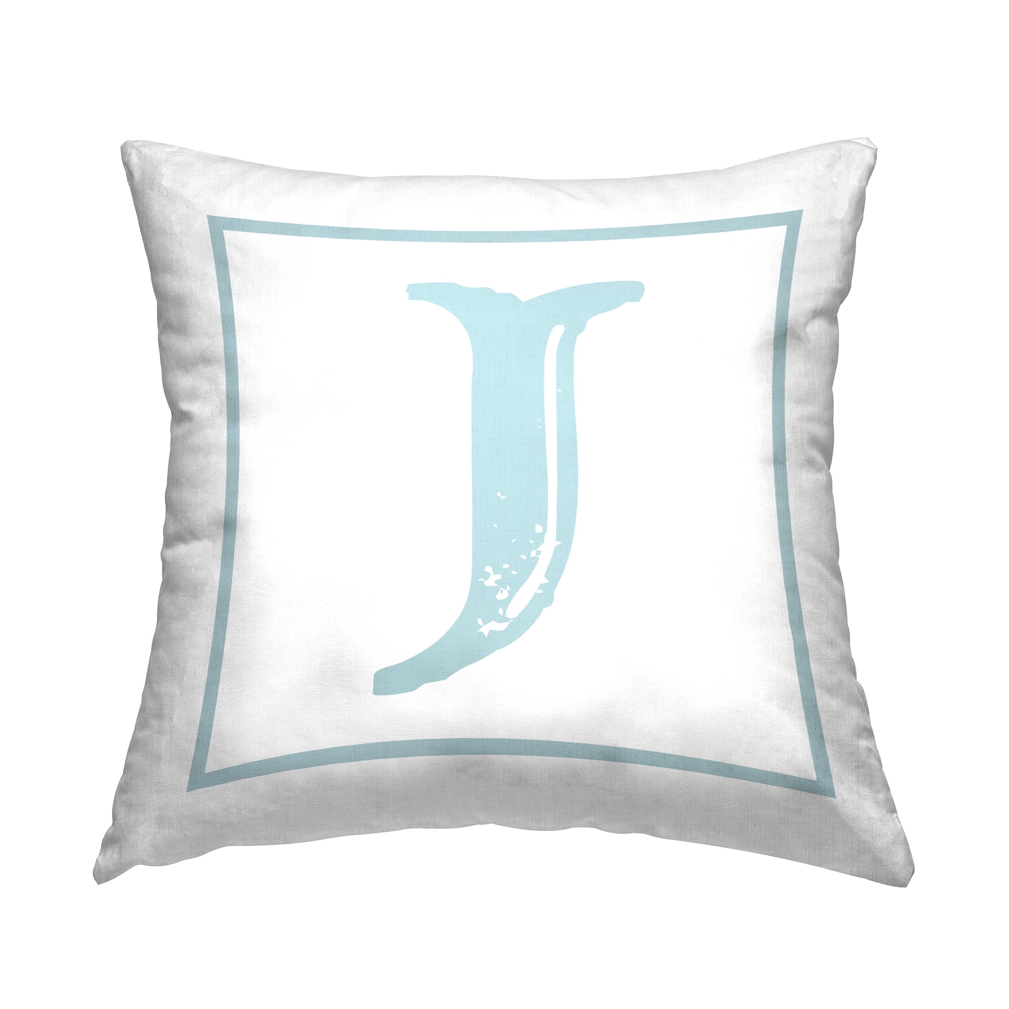 Antique Blue Letter J Square Decorative Throw Pillow