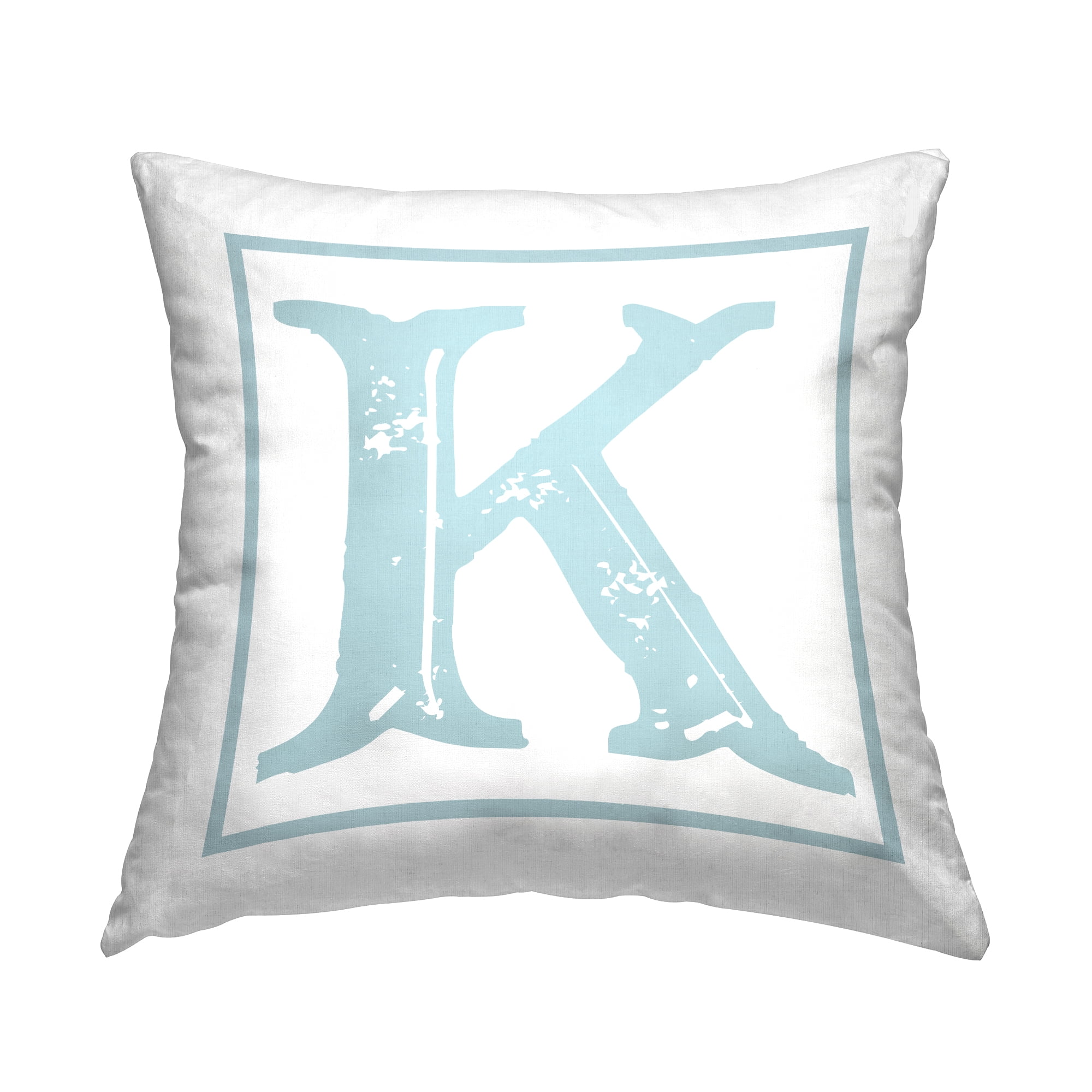 Stupell Industries Antique Blue Letter K Square Decorative Printed Throw Pillow, 18 x 18