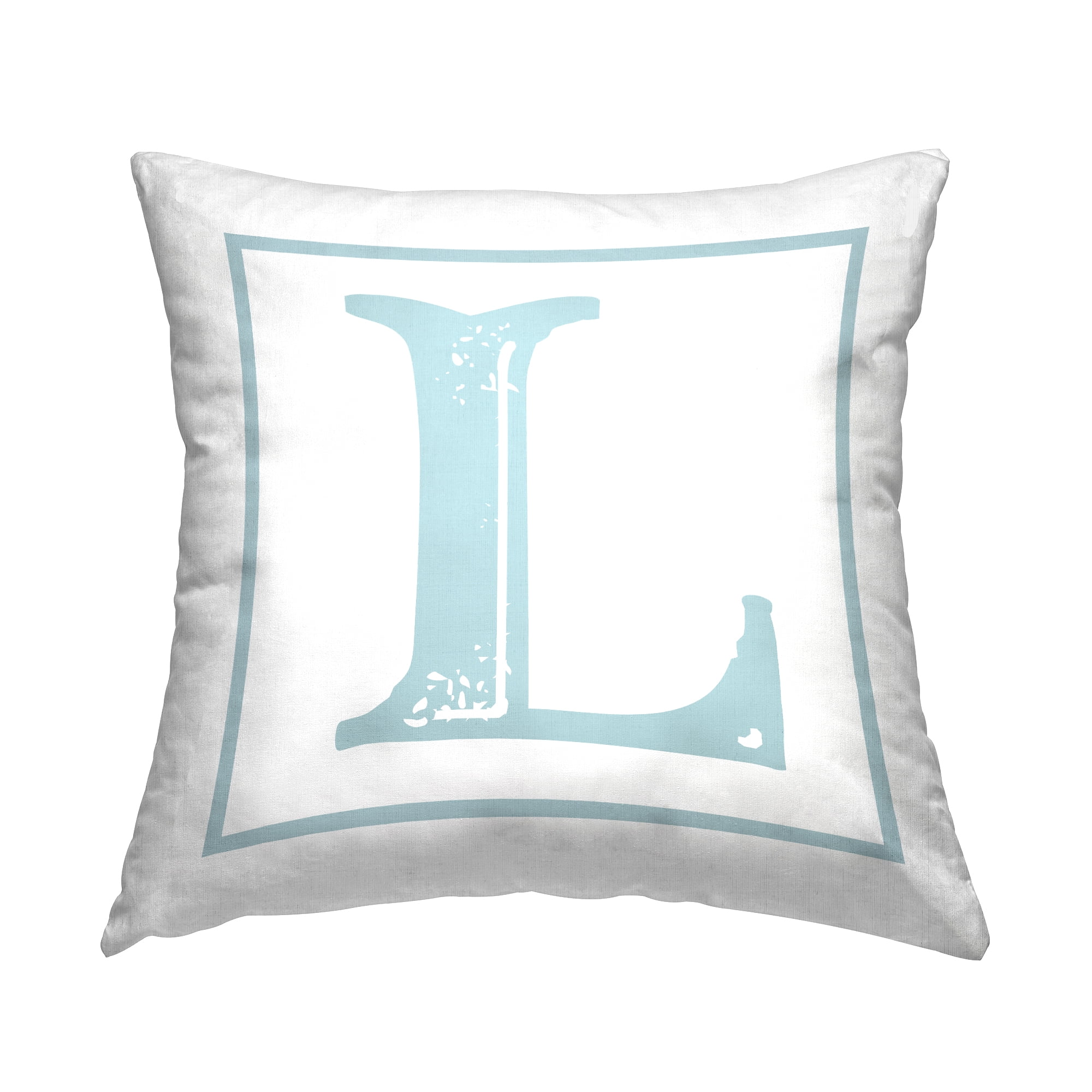 Stupell Industries Antique Blue Letter L Square Decorative Printed Throw Pillow, 18 x 18
